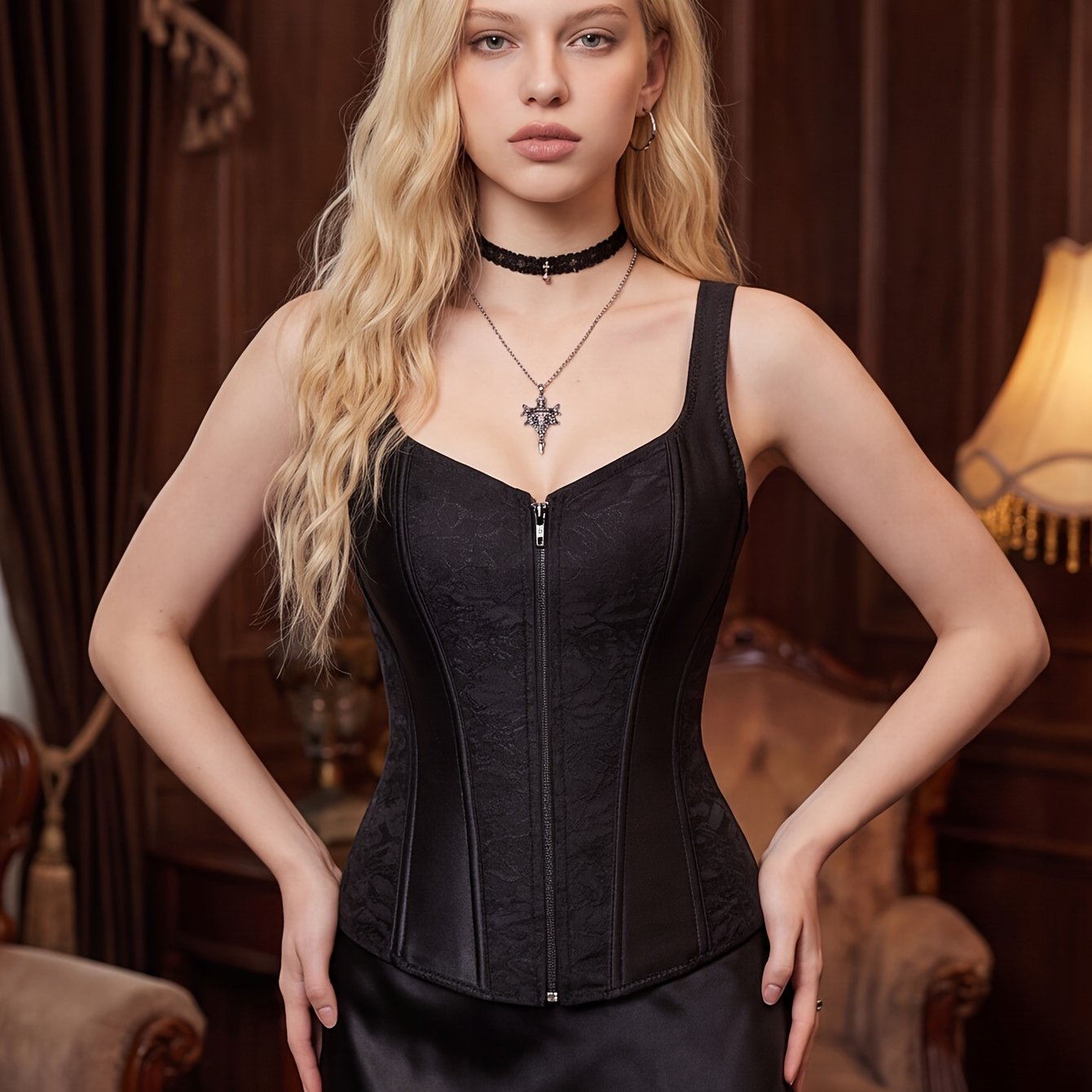 Image of Corsets For Women Overbust Bustiers Shoulder Strap Corset Top Pirate Renaissance Corset Vest
