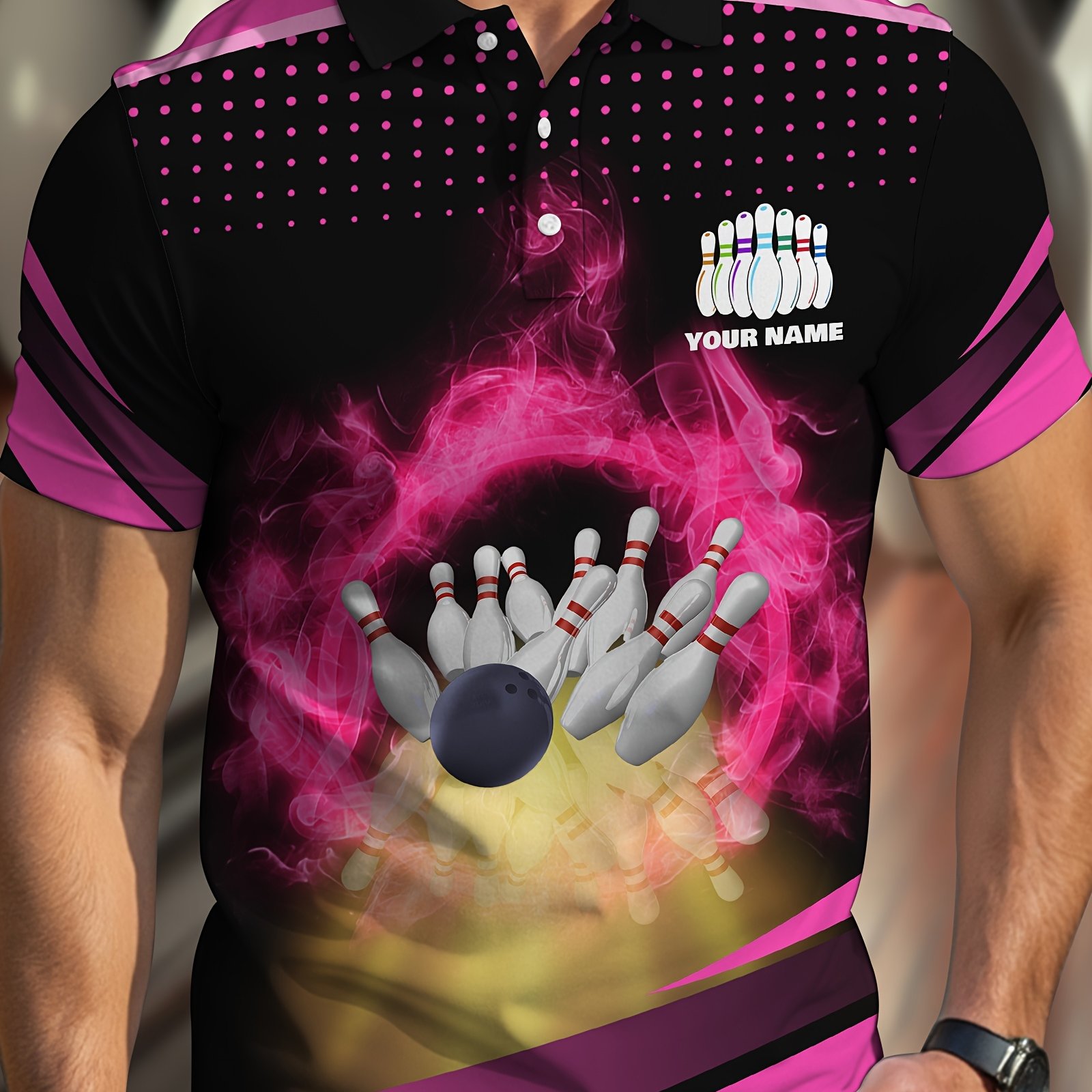 TEMU Custom Men's Shirt, Bowling Uniform, Bowling , Comfortable, Breathable, Quick-dry, Multi-functional Casual And Business Wear, Short-sleeve