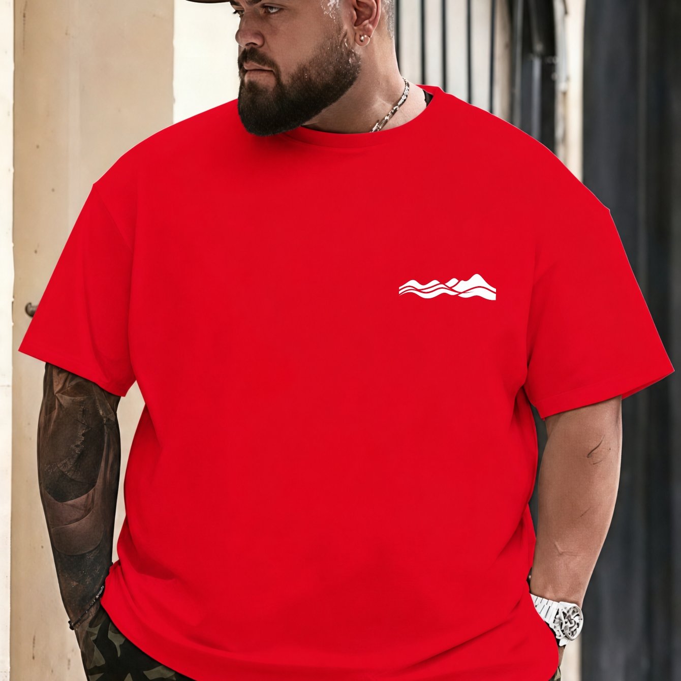 Big And Tall Streetwear Mountain Graphic Tee | White Minimalist Logo Relaxed Spacious Fit Comfortable Casual Wear Plus Size Men S Apparel, Plus Size