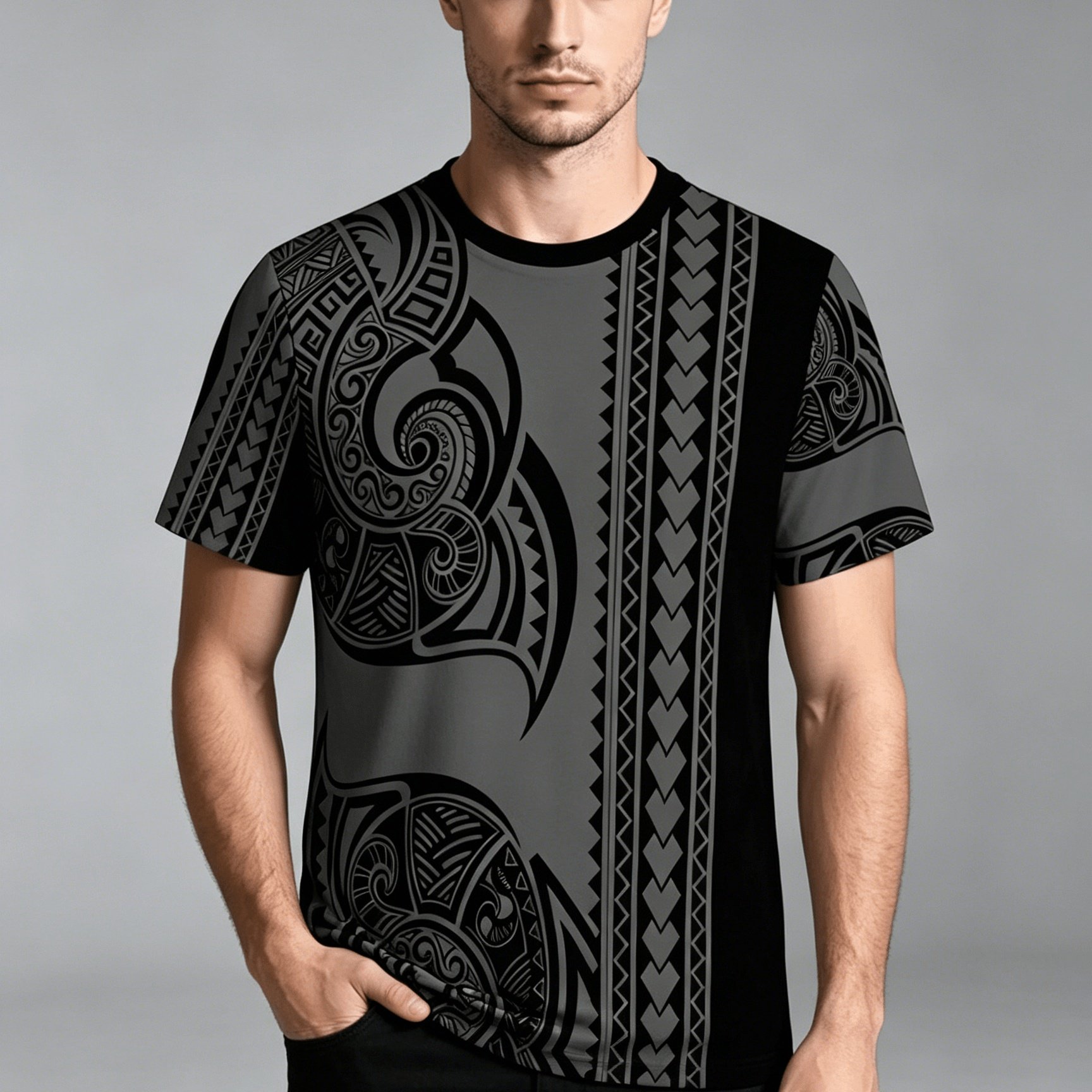 TEMU Men's Black Polynesian Print T-shirt, Lightweight Polyester Casual Wear, Suitable For Outdoor Activities And Daily Wear, Breathable And , Ideal