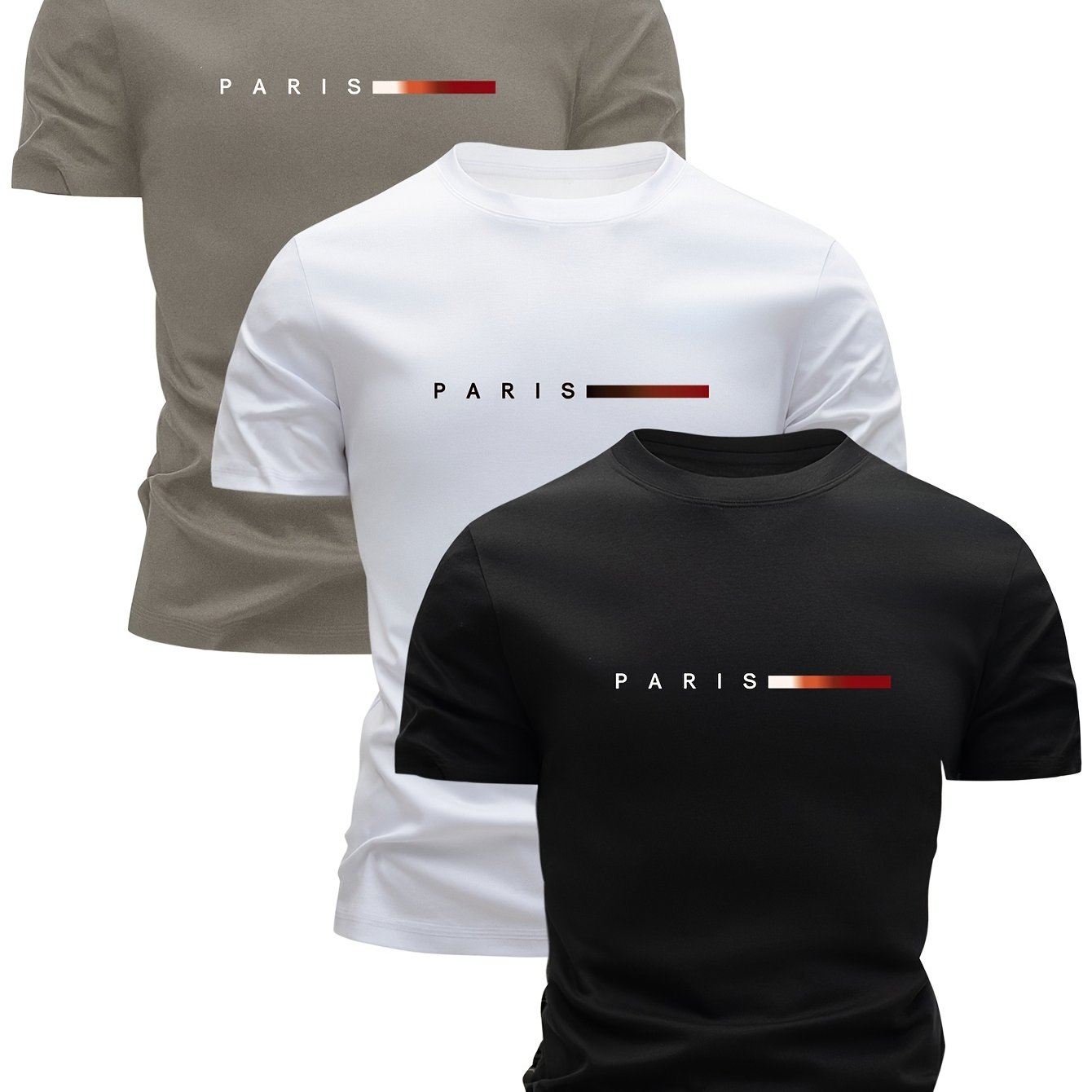 3-pc Men's 100% T-shirts, Summer Casual Short Sleeve Tees, Round Neck Design, Essential For