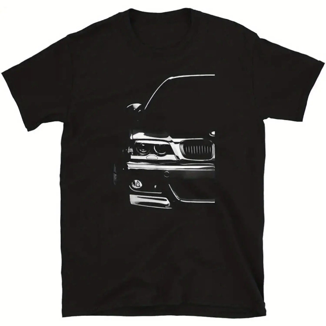 Image of Men's E46 M3 Racing Graphic T-shirt - Black With White , Soft Breathable Fabric, Regular Neck Short Sleeve Tee For Enthusiasts, & Collectible Shirts, , Durable Print, Apparel