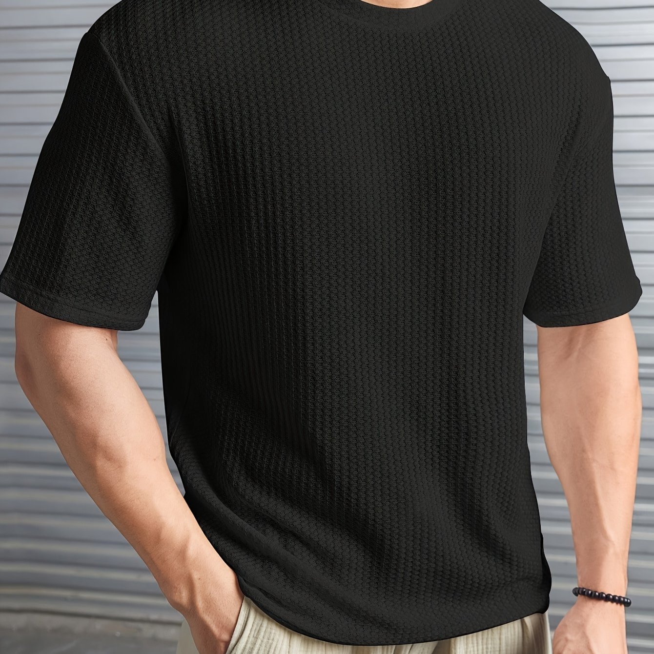 TEMU Men' Color Textured T-shirt, Crew Neck And Short Sleeve Tee, Chic And Trendy Tops For Summer Casual And Outdoors Wear