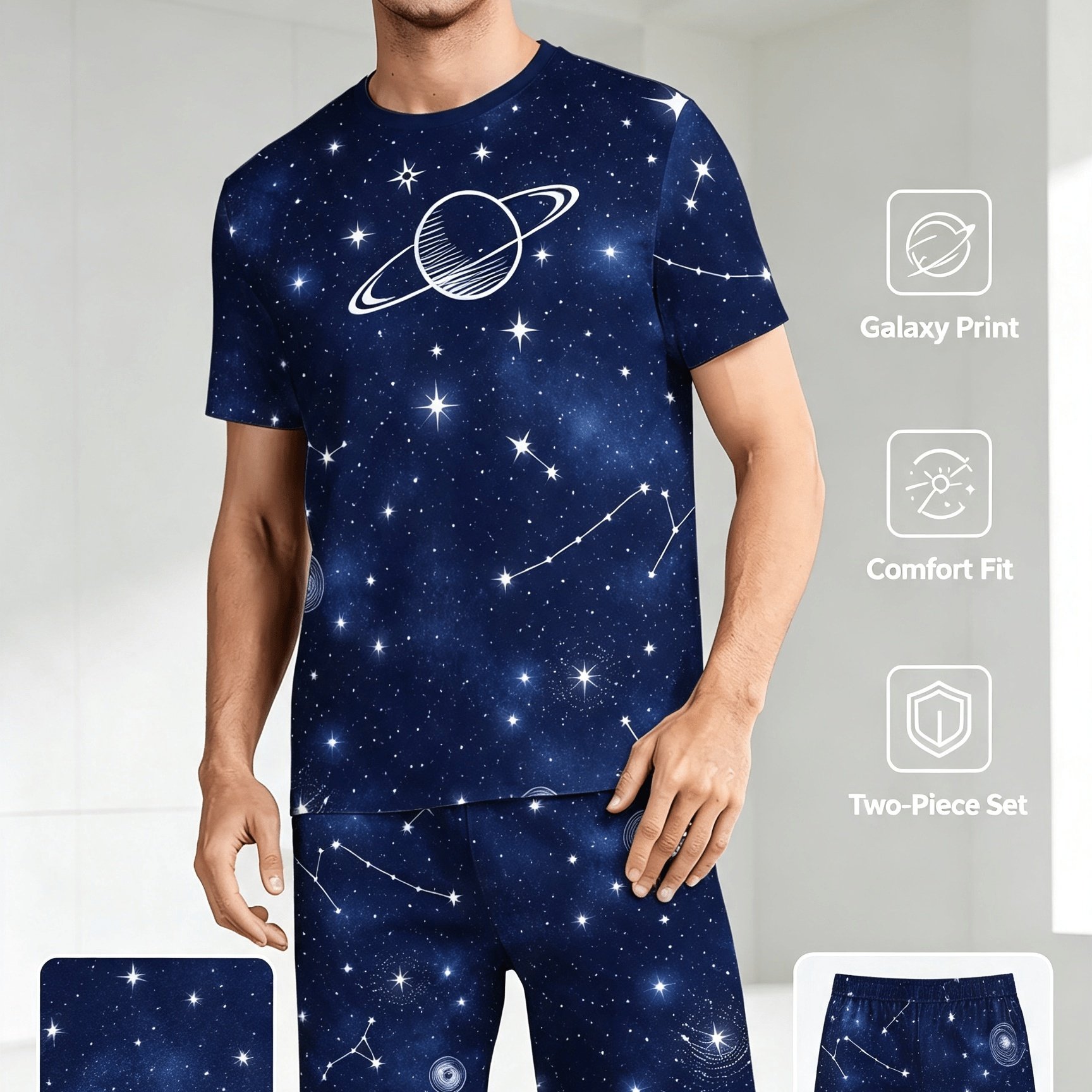 TEMU Summer Autumn Men's Fashion Casual Pajama Set Short Sleeve Shorts Comfortable Sleepwear 2pcs Set
