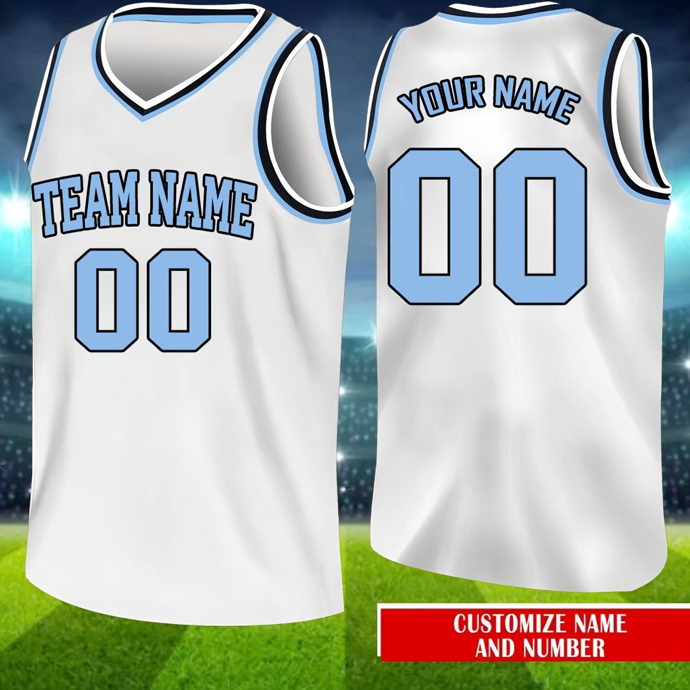 TEMU Customizable Basketball Jersey - Team Name & Number, V-neck, Slight Stretch Fabric, Game Day, Sports Events, And Team Sports, Basketball Apparel