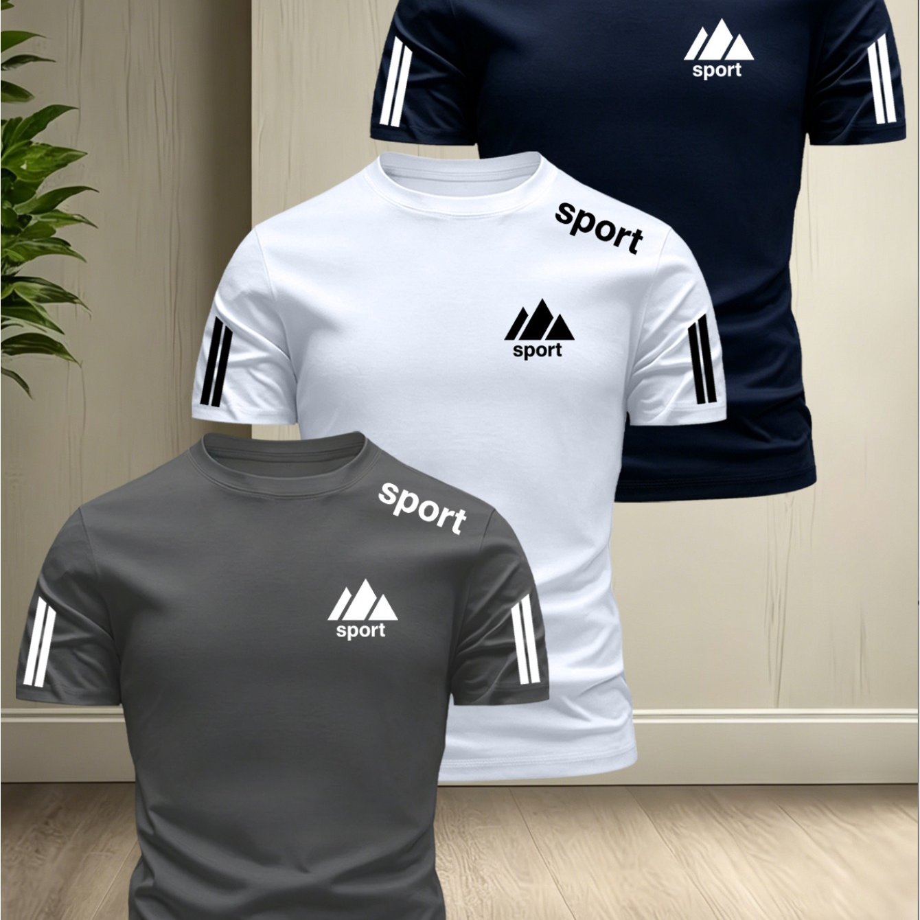 TEMU Men' Mountain Style Short Sleeve 3pcs Set, Summer Thin Breathable Round Neck T-shirt, Fitness Casual Versatile Top