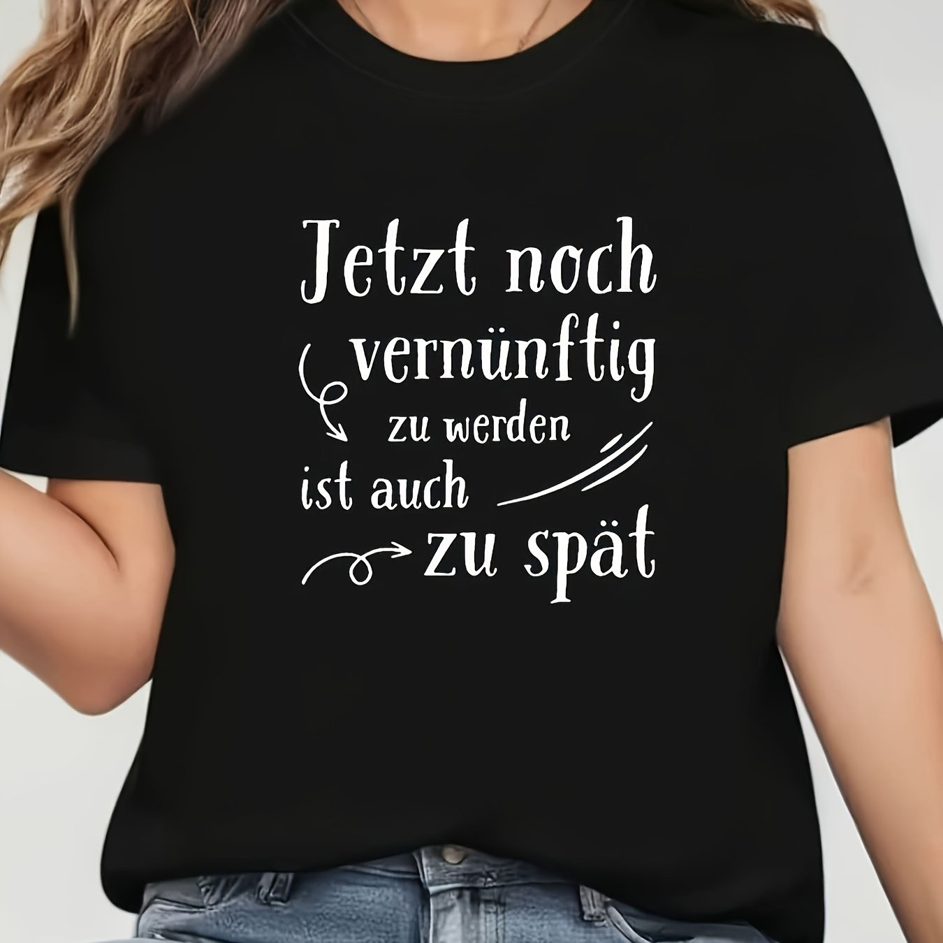 TEMU Plus Size - Plus Size - Plus Size T-Shirt, "Deutschland jetzt noch vernünftig zu werden ist auch zu spät" "Keine innere Reibung" Lässig und