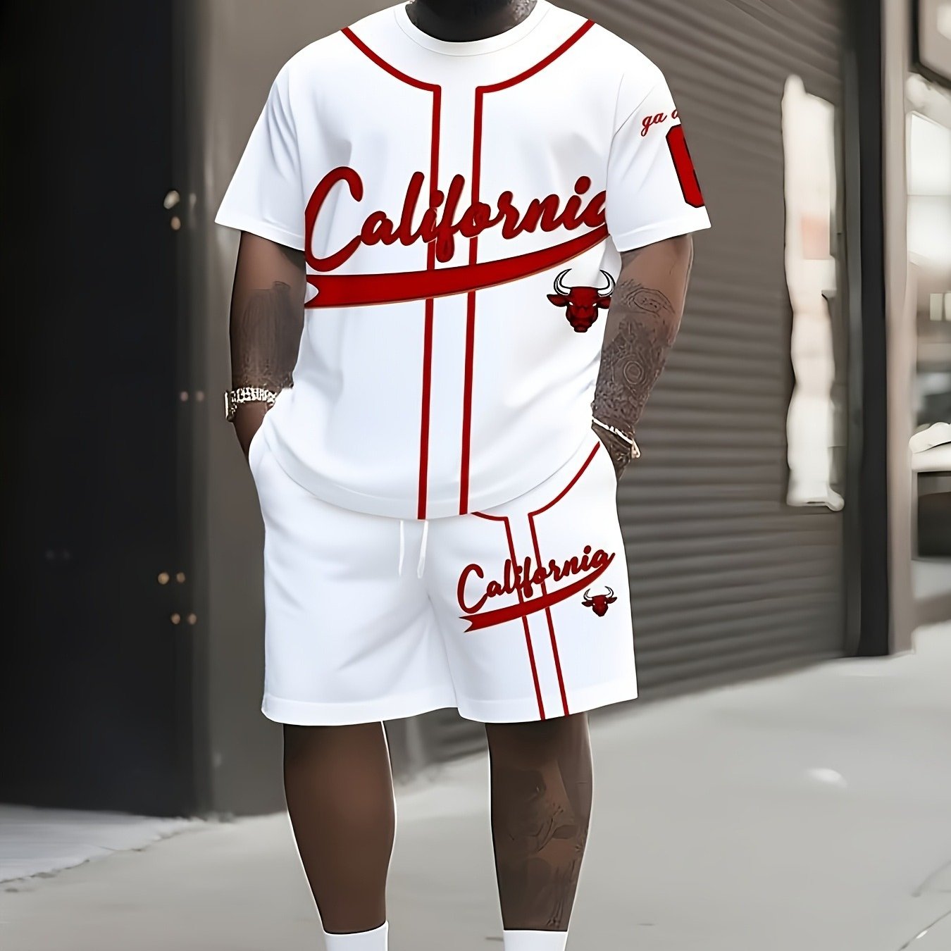 TEMU New Summer California Athletic Set Men's Round Neck Short Sleeve T-shirt And Bermuda Shorts 2pcs Outfit Street Casual Fitness Wear Trendy Summer