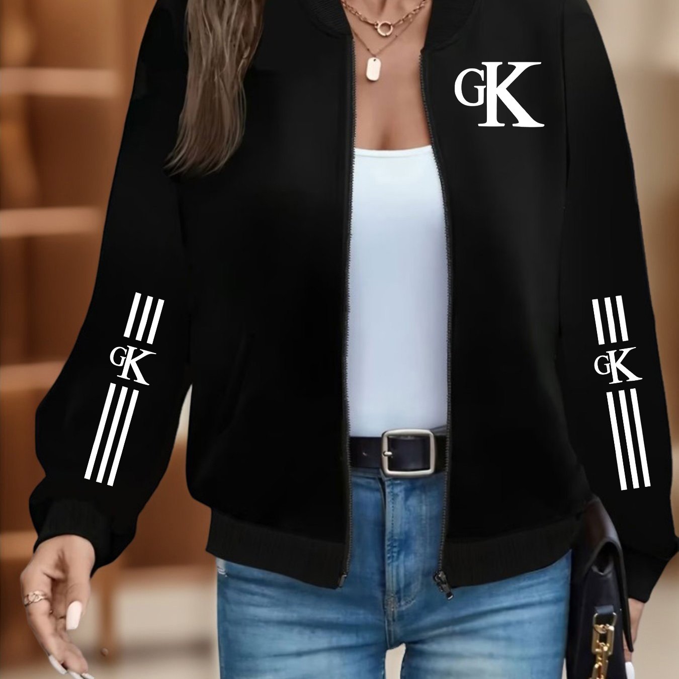 TEMU Women's Casual Open Front Jacket, Fashion Zipper Stand Collar Coat, Everyday Versatile Jacket