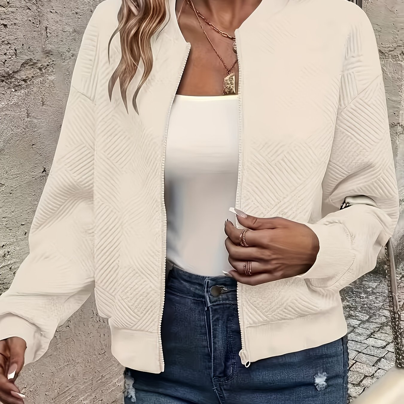 TEMU Women's Casual Wafer Chain Sweater Jacket