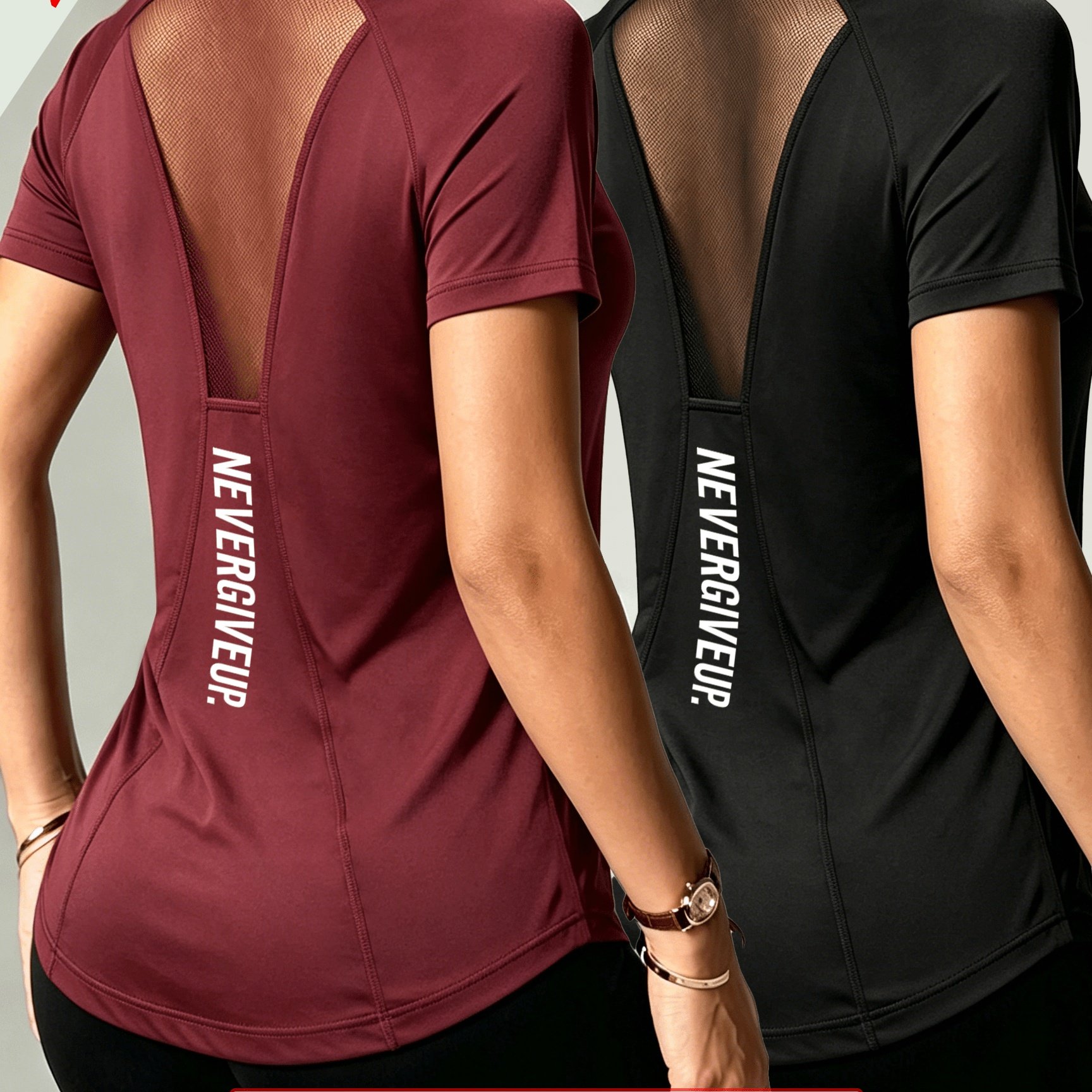 TEMU 2pcs Mesh Sheer Back Sports Short Sleeve Women's Quick-dry Yoga Outfit Versatile Casual T-shirt Set