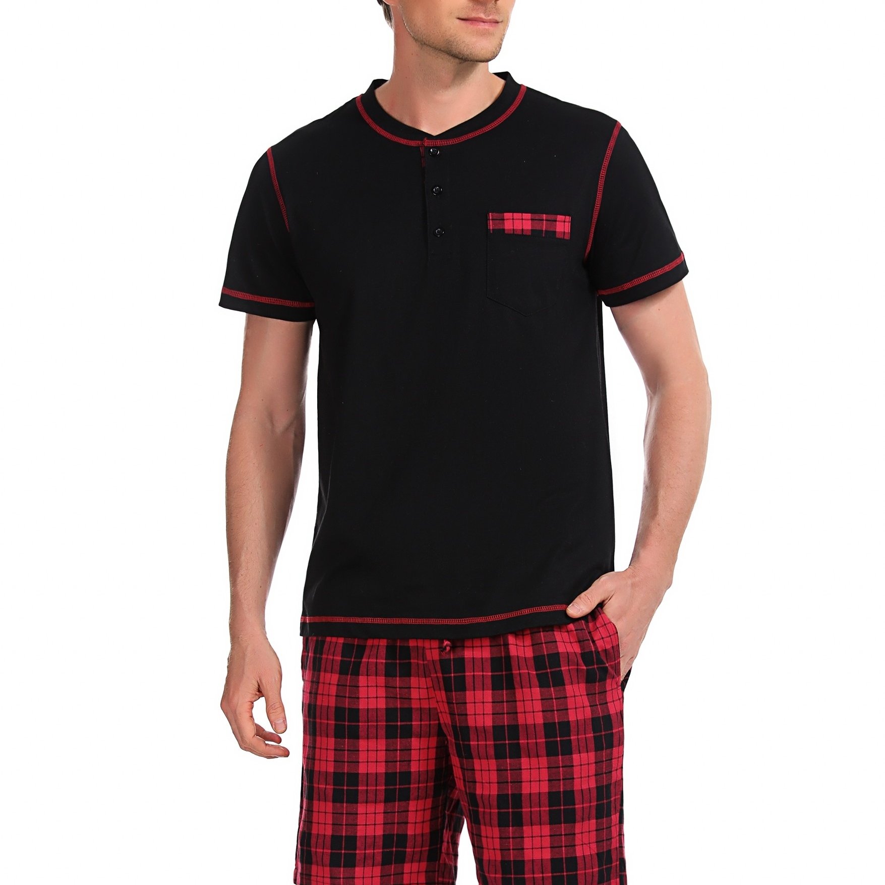 Men's Cotton Short-sleeve Pajamas, 2pcs Set With T-shirt And Shorts, Nightwear, Men's Loungewear