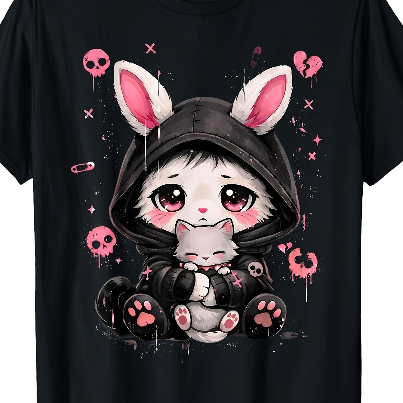Image of Plus Size Goth Girl Emo Gothic Bunny E-girl Music Grunge Cute Kitten T-shirt T-shirt Classic Perfect For Home|outdoor|work|gifting (birthdays|valentine's Day|mother's Day) Size 3-xl Unisex, Plus Size