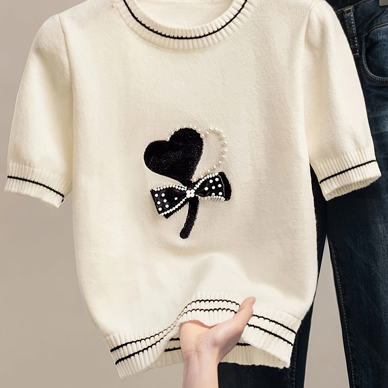New Short-sleeve Top, , Fashionable, Color-block,, Versatile Pullover