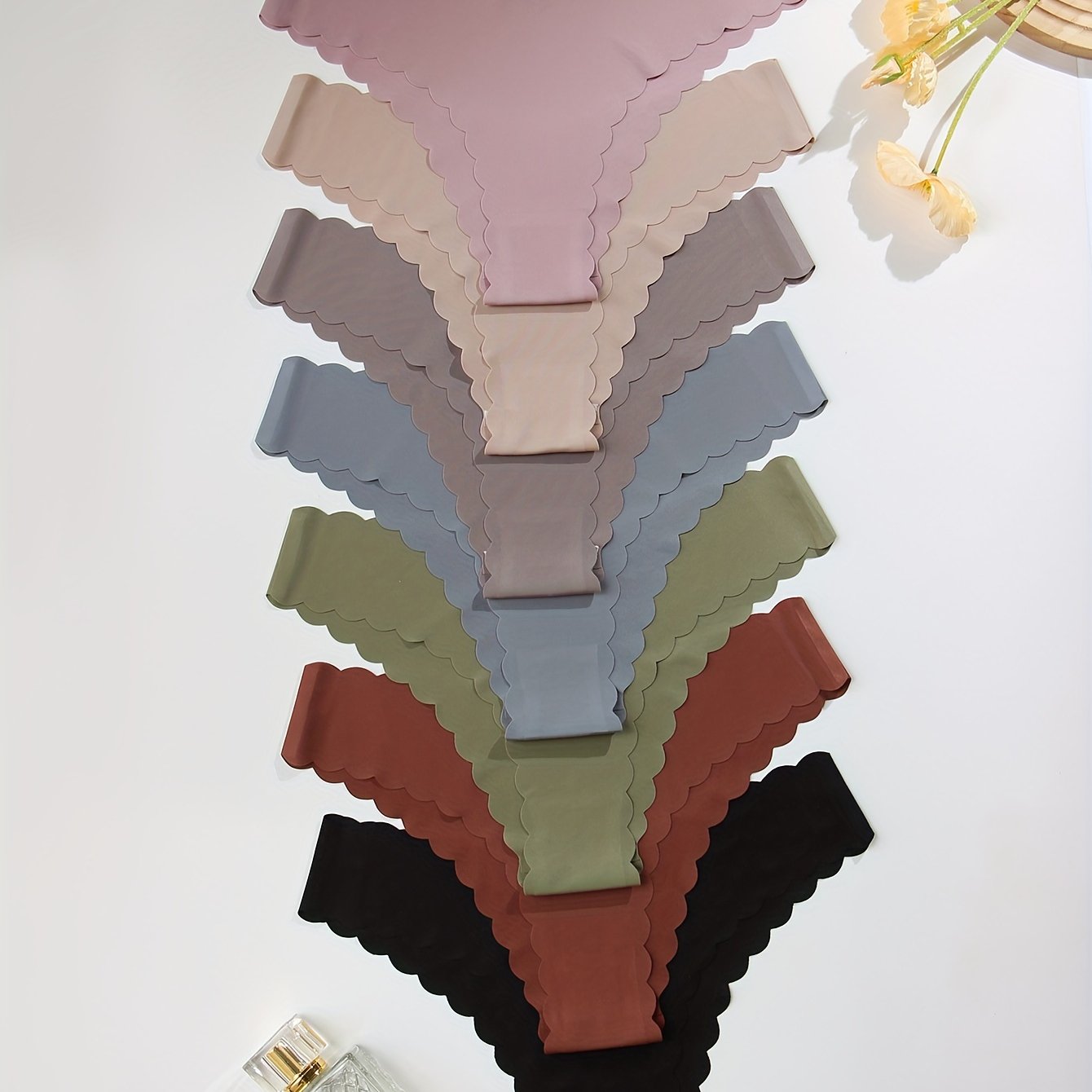 TEMU 7pcs Seamless Solid Color Scallop Trim Triangle Panties, V-neck Sexy Comfortable Breathable Stretch Underwear, Women's Lingerie And Panties