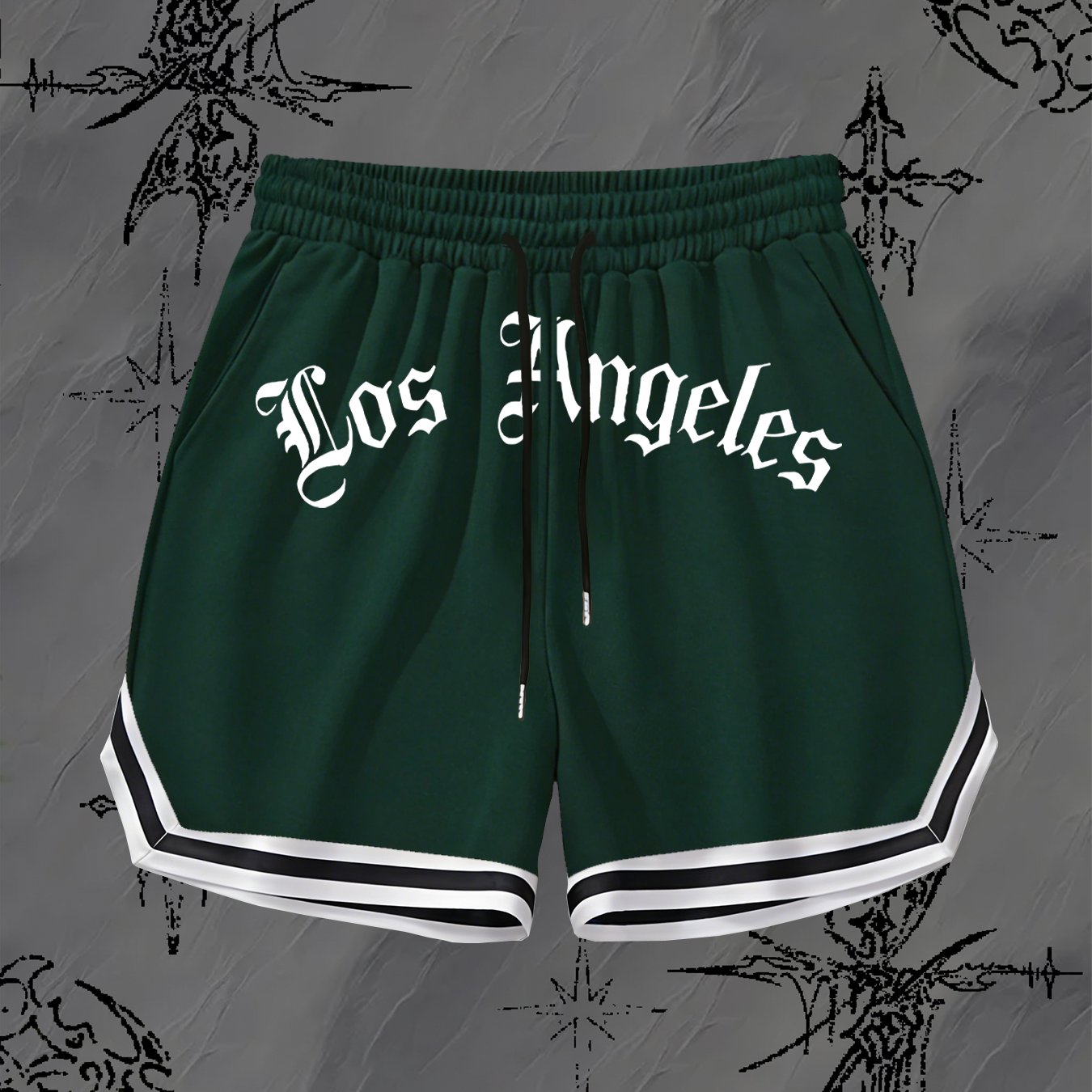 TEMU American Webbing Shorts, Personalized Trendy American Dark Y2k Thorn Letter Print, Basketball Shorts, Casual Shorts, Suitable For Outdoor Sports
