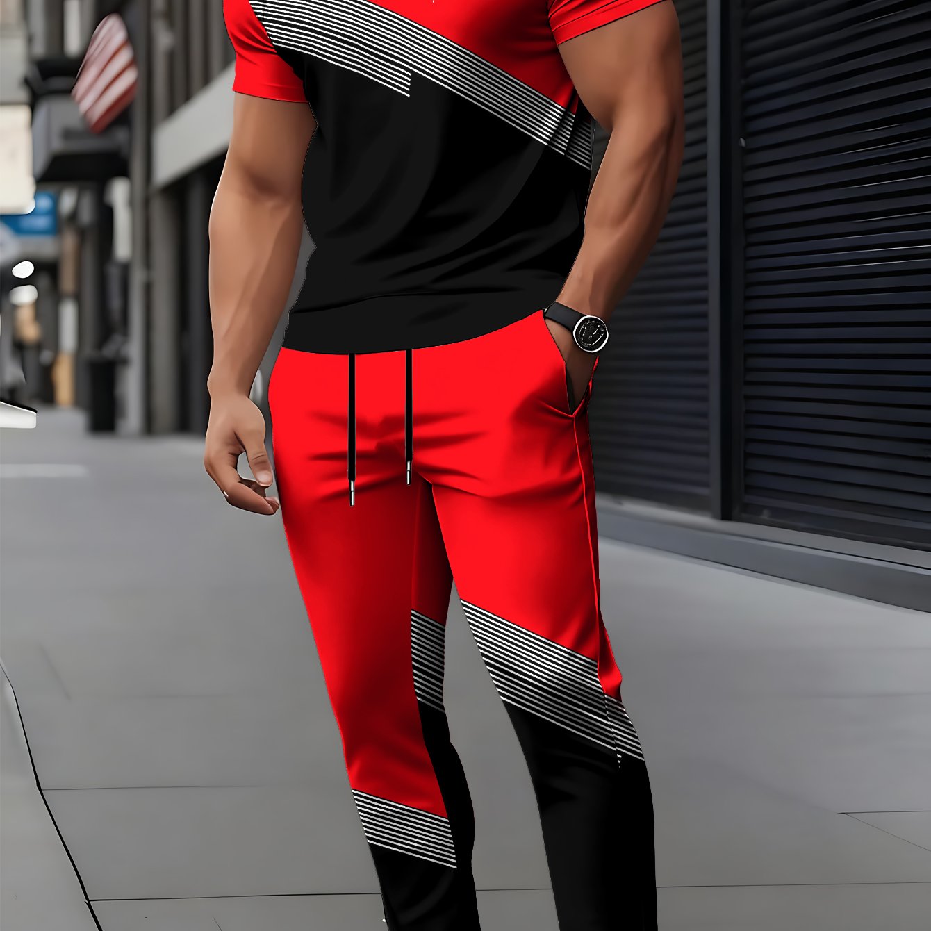 TEMU Men's Short Sleeve Round Neck T-shirt And Pants Set With 3d Print, Elegant Casual Round Neck Design With Slightly Elastic Knit, Suitable For