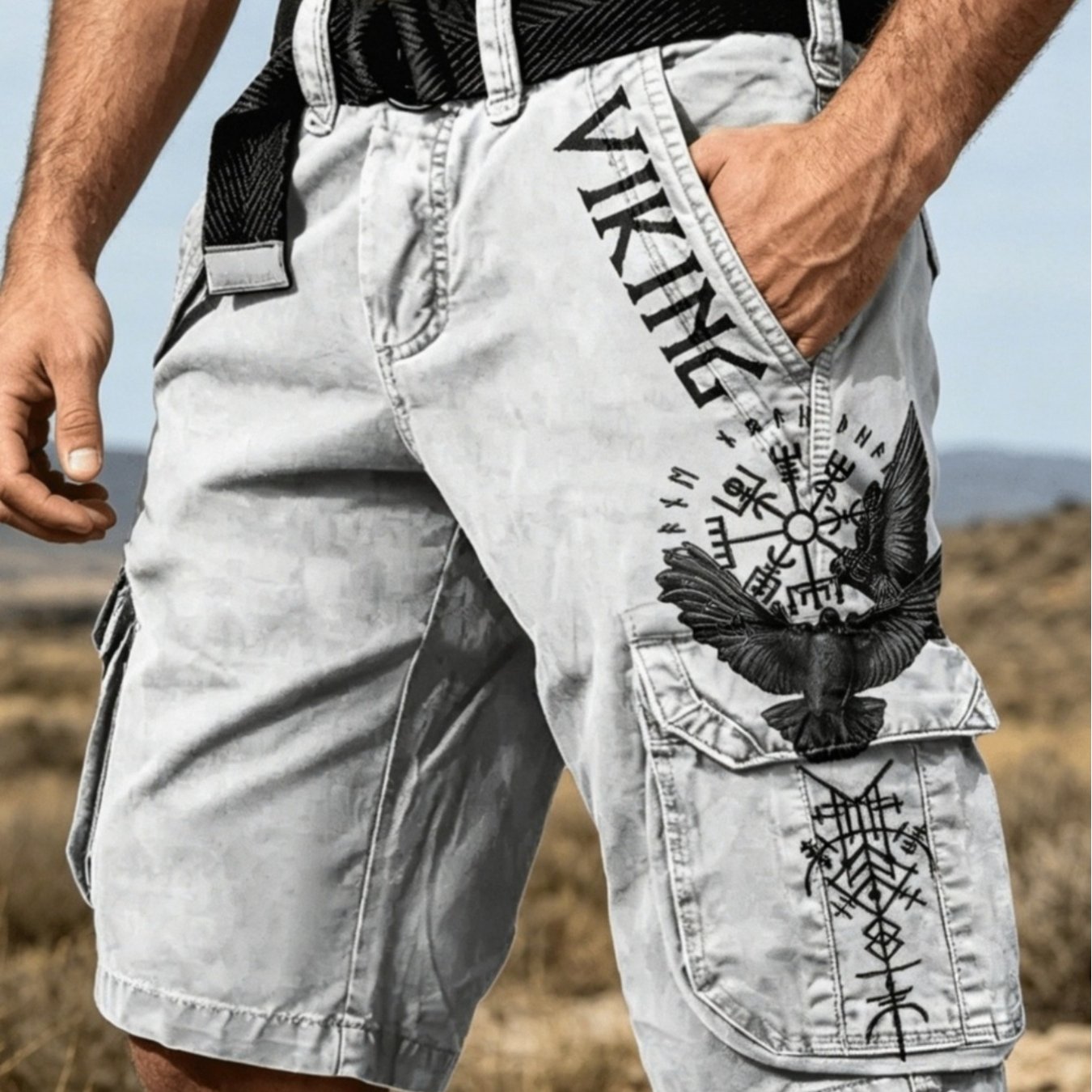 Image of 3d Print Cargo Shorts Men Multi- Fly Casual Loose-fit Streetwear Bottoms No Belt Included