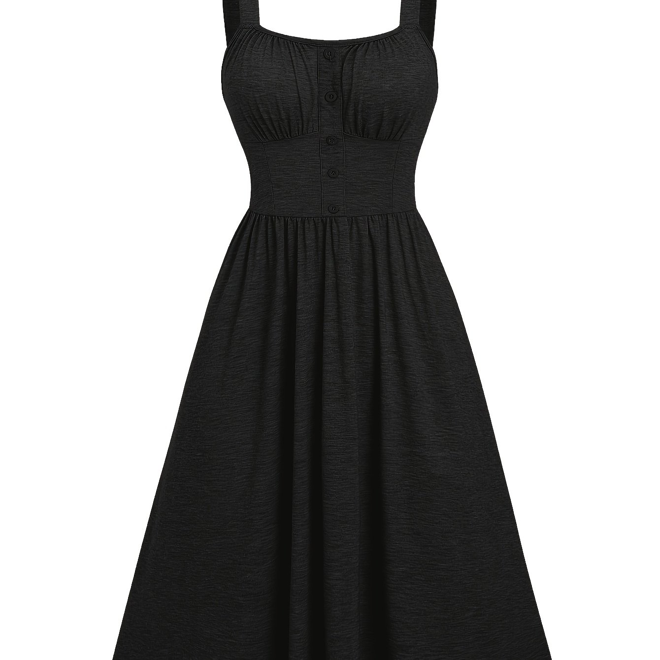 Image of Plus Size - Plus Size - Plus-size Sleeveless A-line Dress With Gathered Bust And Shoulder Design