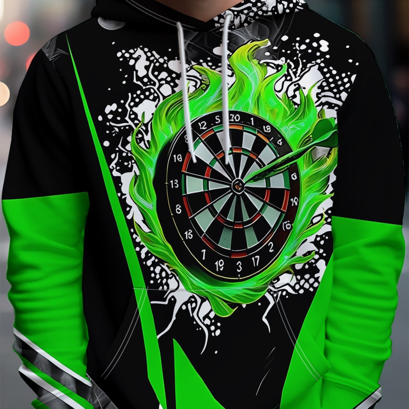 TEMU 2025 's Long-sleeve Hooded Sweatshirt, Polyester Fabric, Versatile For Daily Casual Wear, Dart Flame Print Pattern, Regular Fit, Fashionable