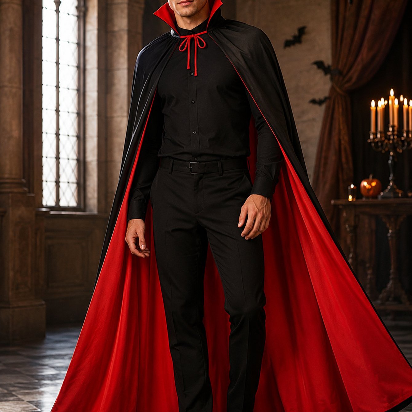 TEMU Halloween Costume Men' & Women' Reversible Gothic Cape With Stand Collar - Retro Vampire Cloak Suitable For Halloween Costumes, Cosplay,