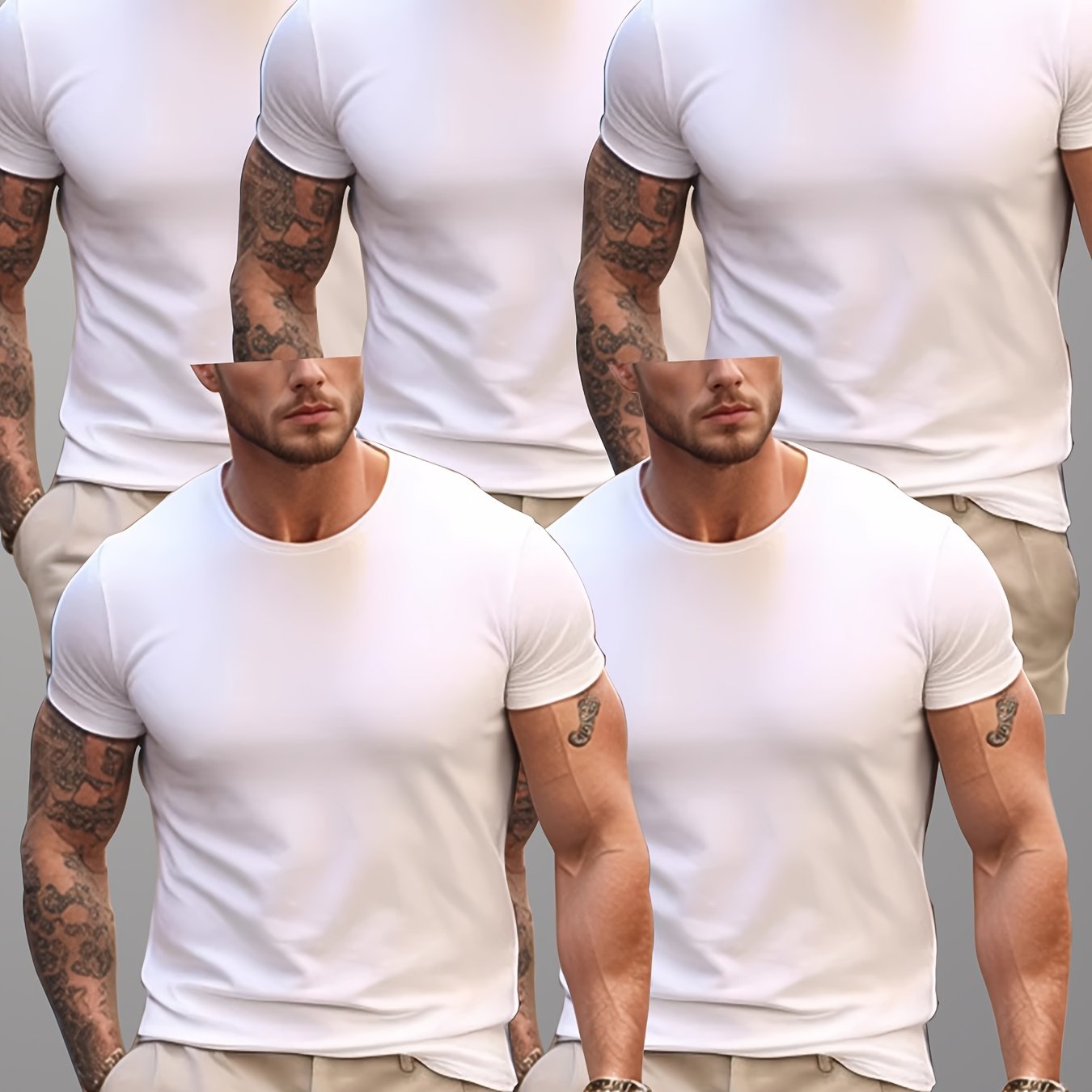 5pcs Men' Short-sleeve T-shirts - Solid Color Round Neck Basic Layering Tees For Gym, Casual Wear & Use | Breathable Underwear Top For (5pcs Bulk)