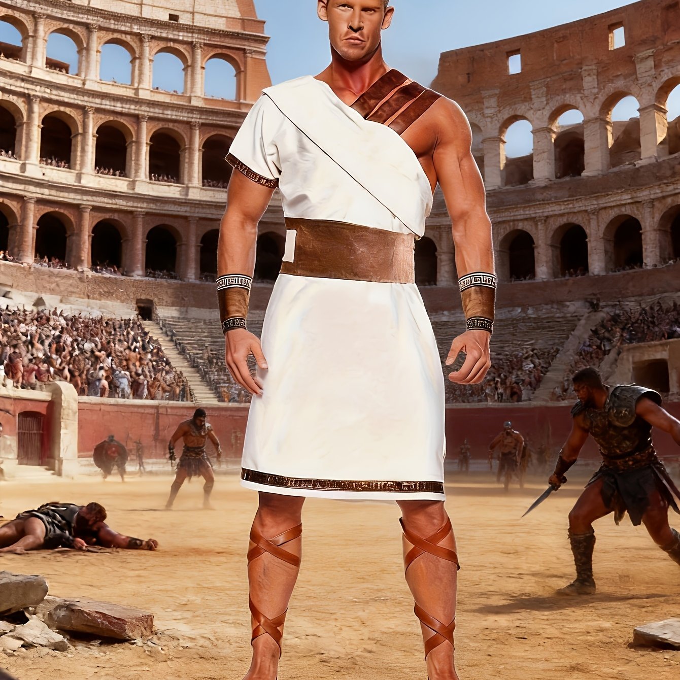 TEMU Halloween Ancient Roman And Ancient Greek King Gladiator Costume, Roman Knight Role-playing Outfit, Role Play Outfits Men