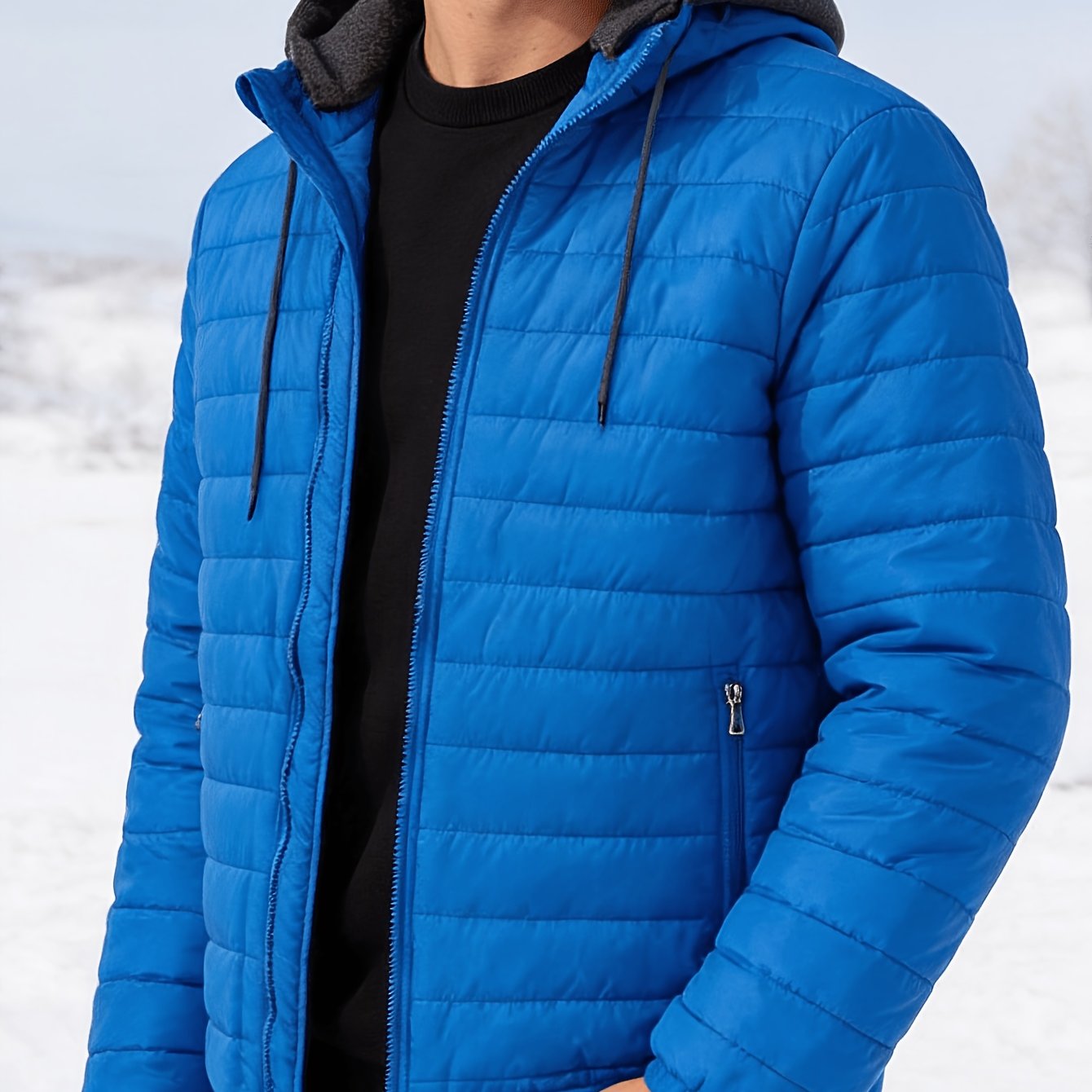 TEMU 1pc Men's Jacket Warm Casual Jacket - Solid Color Hooded Lightweight 7-color Optional - Detachable Hat Design - Versatile For Daily, Outdoor,