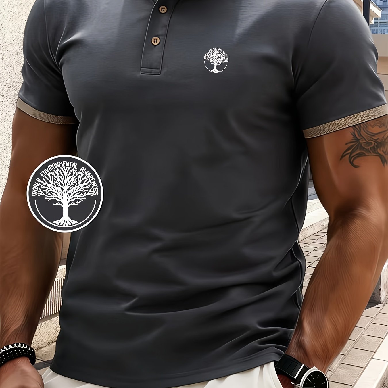 TEMU Y371-2602 Men's Summer Golf Shirt, Geometric Print, Polyester Fabric, Breathable And Absorbent, Button-up Collar Design, Fashionable And