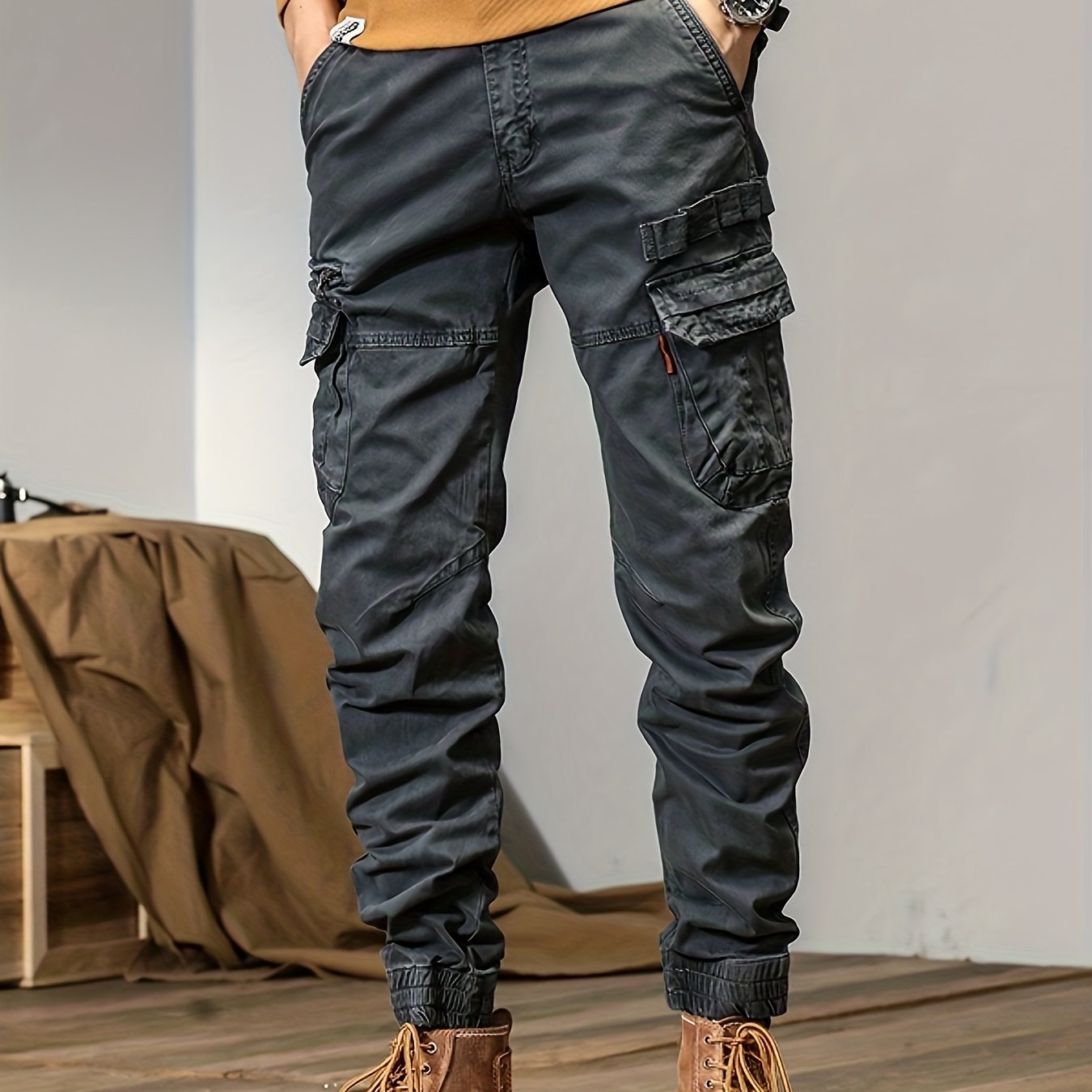 Trendy Solid Cargo Pants Men's Multi Flap Pocket Trousers - Temu