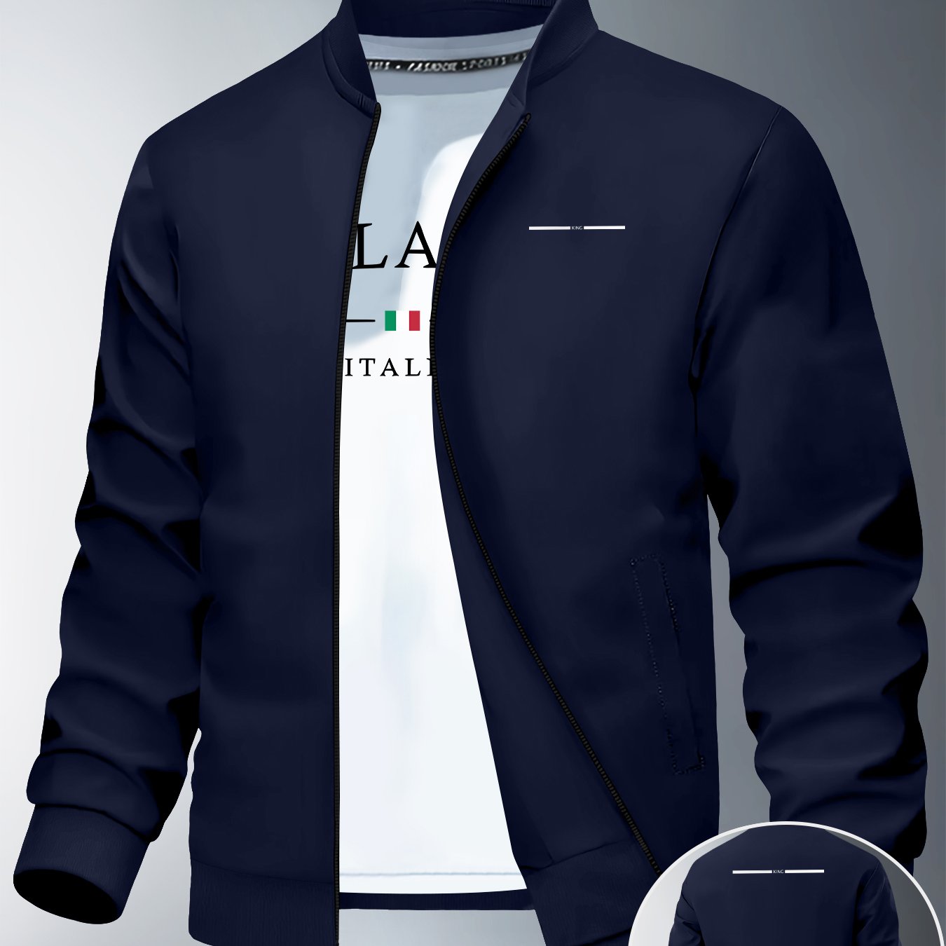 TEMU Men's Slim-fit Jacket, Fashionable Print, Machine-washable Polyester Smooth Fabric, Casual Outerwear For Men, Autumn/winter Outdoor Sports Style
