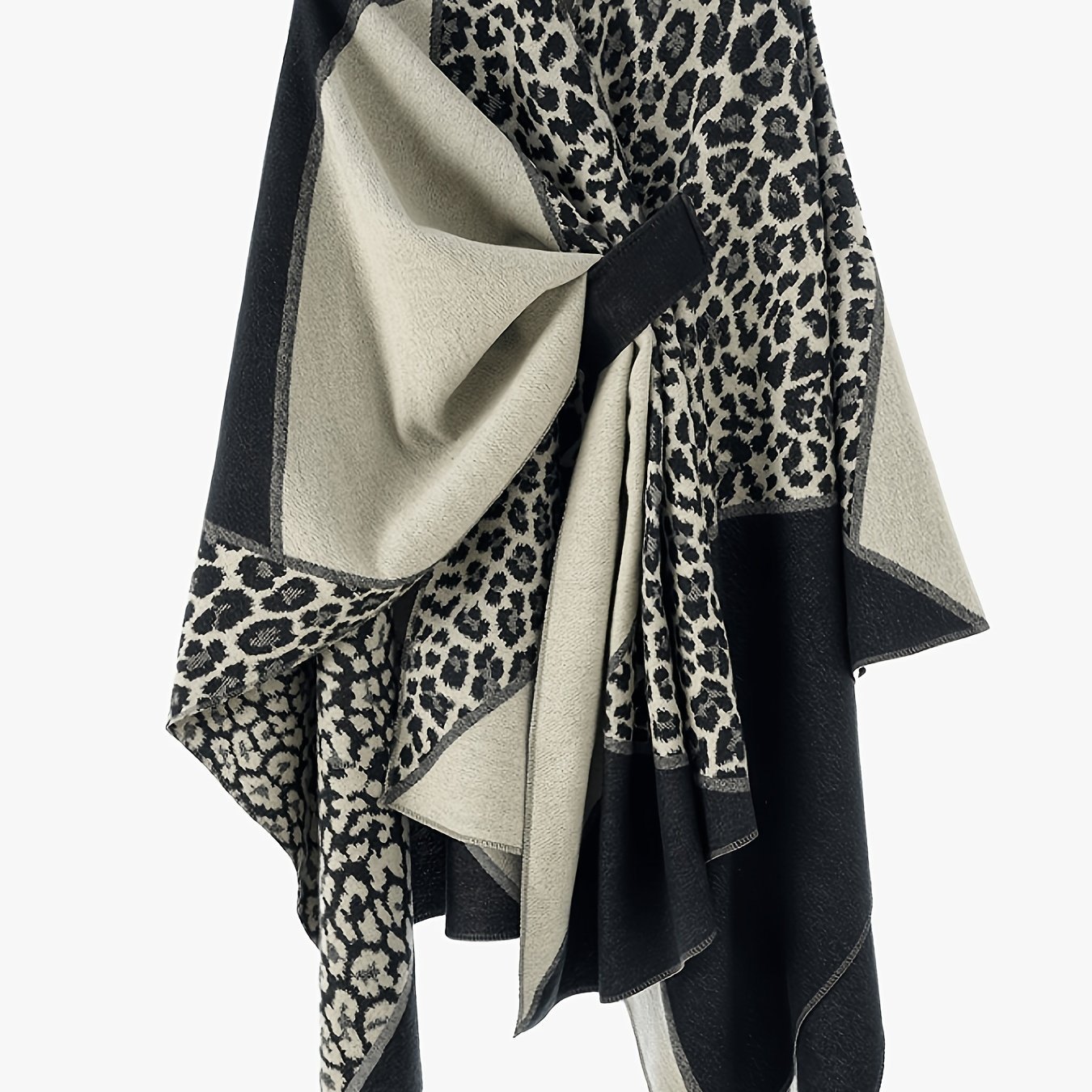 TEMU Vintage Leopard Print Poncho Coat, Warm And Stylish, Unisex, Reversible, Perfect For Travel And As A Blanket On Flights
