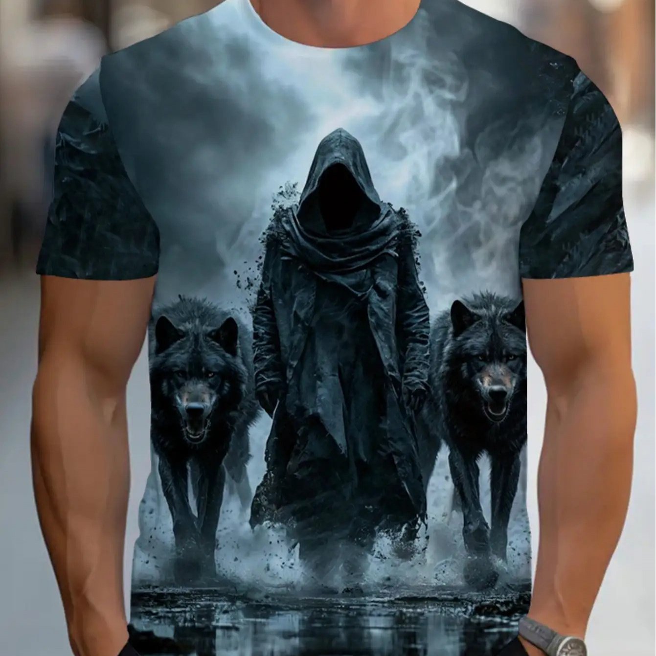 TEMU Men's Plus Size African Elephant Herd Pattern T-shirt - High-end Wildlife Print, Lightweight Summer Short Sleeve Shirt, Suitable For Adventure