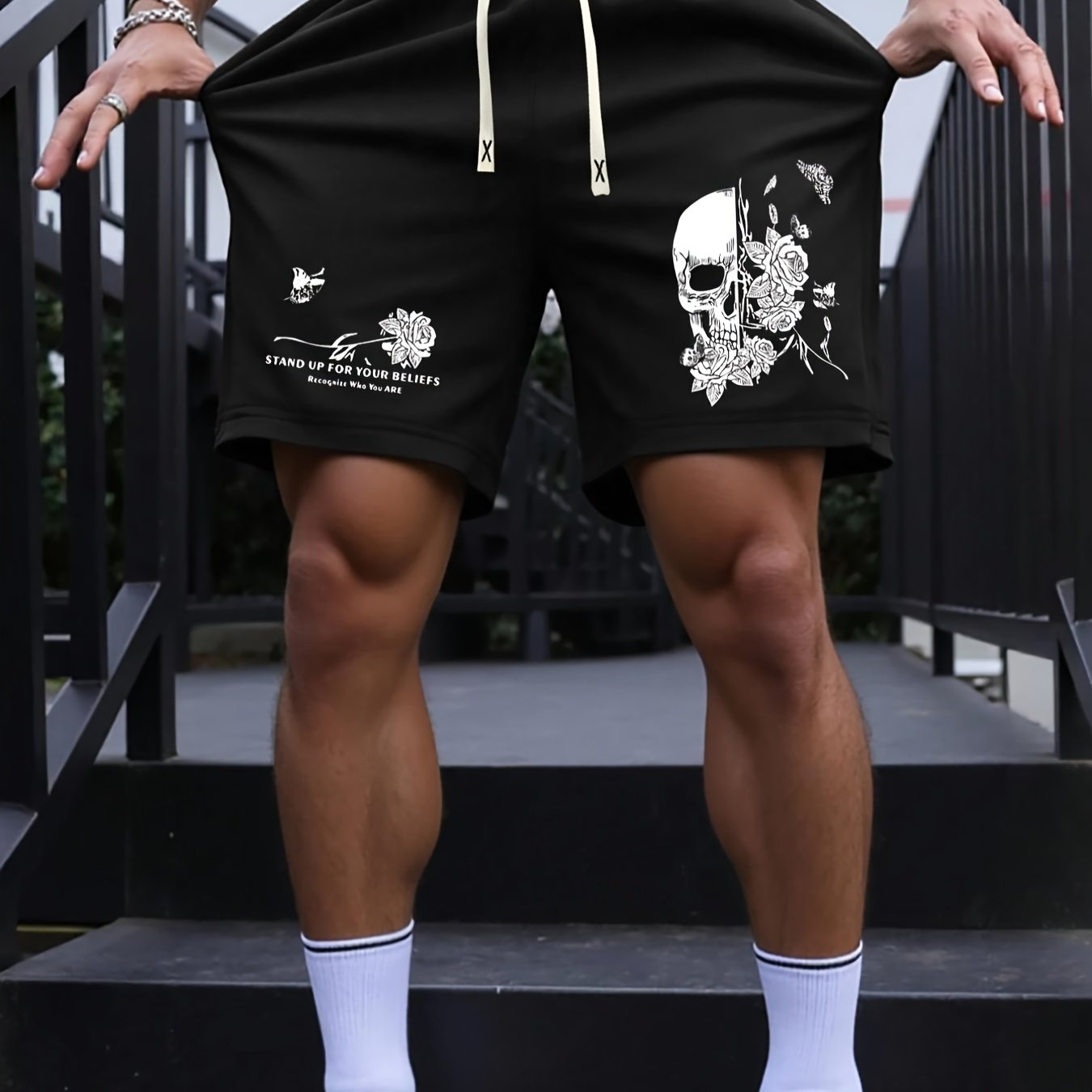 TEMU Men's Drawstring Waist Graphic Print Shorts, Versatile Casual And Sporty Shorts