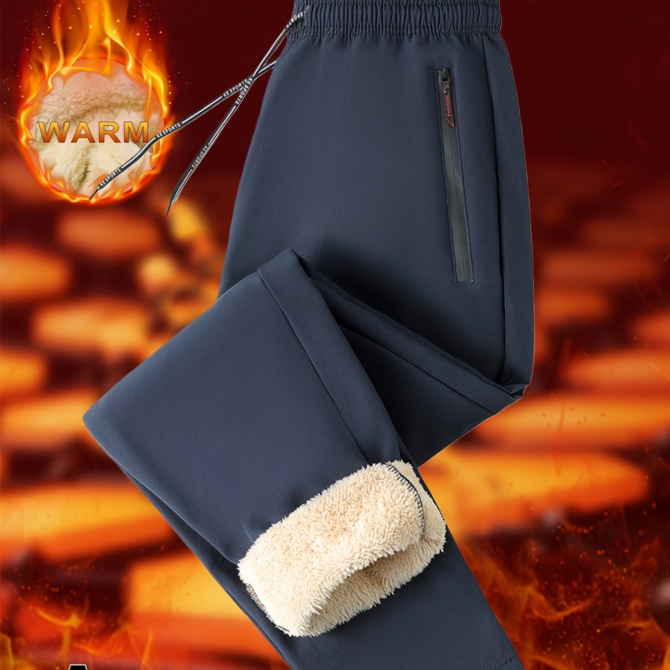 TEMU 1pc Men's Heavy-duty Thermal Winter Pants With Stretch Fabric, Straight- (no Belt) & Pocket Opening - Heavy Warming For Cold Weather, Outdoor