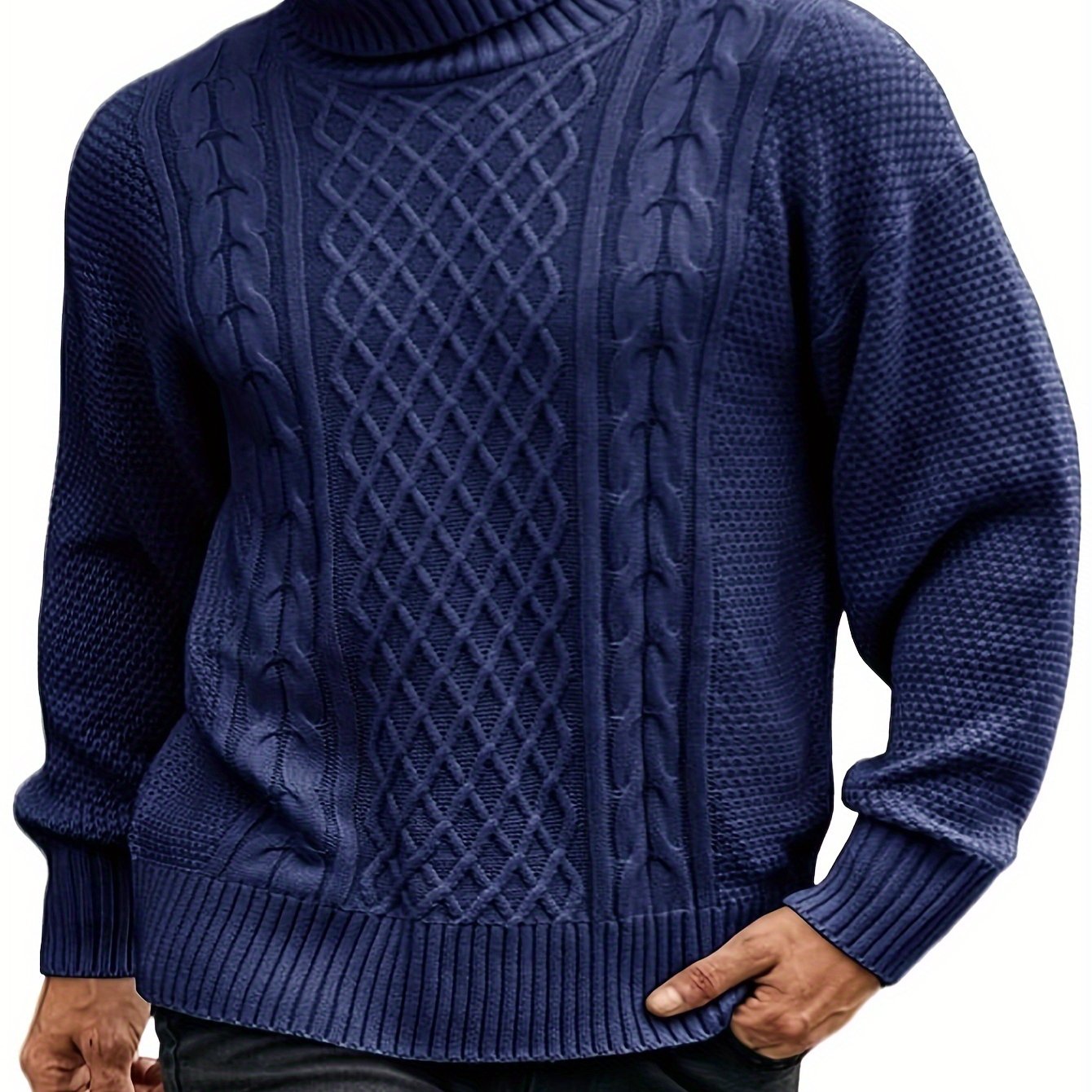 Standard Plain Turtleneck Men's Sweater For Winter, Plus Size