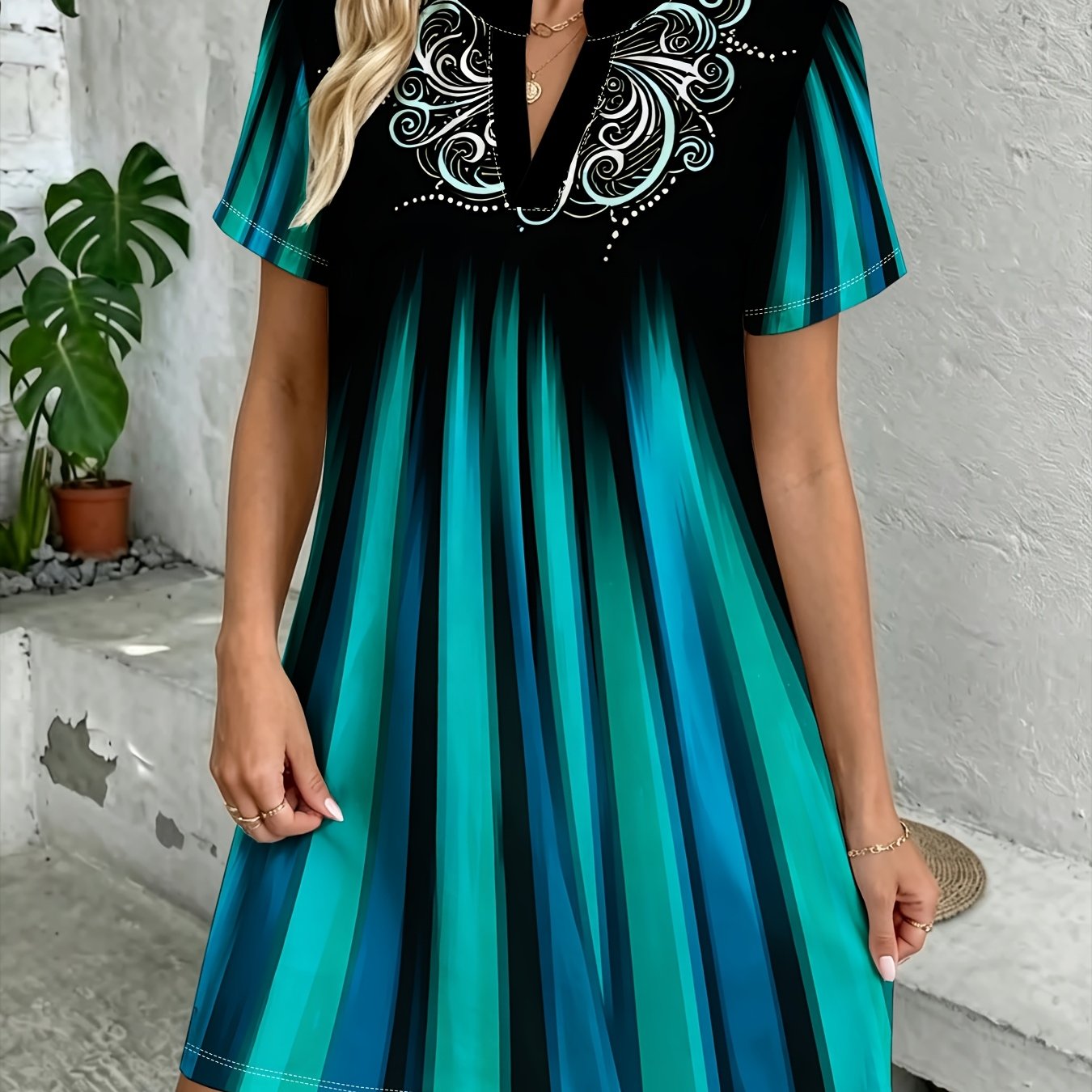 TEMU Women's Fashion Casual Dress, Spring Summer Floral Gradient Dress, Casual Comfortable Dress, Trendy Fashion Versatile Skirt