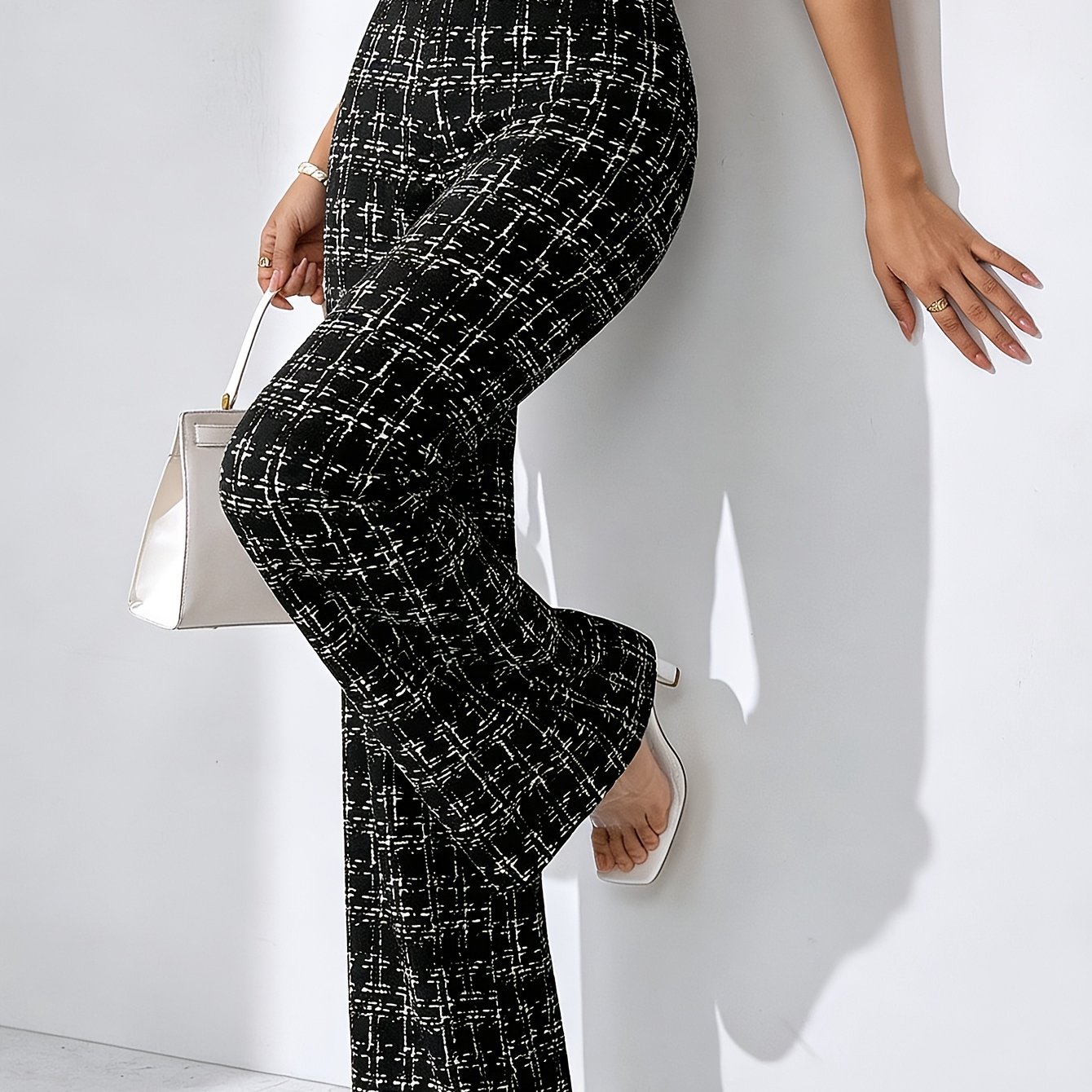TEMU 1pc -waisted Stretch Striped Women's Long Pants, Fashionable Casual Shaping Straight Pants, Fashionable Sports Yoga Pants