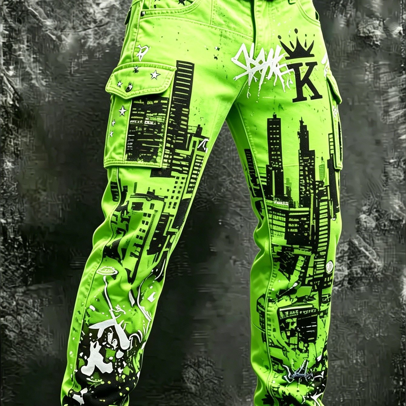 Men's Print Cargo Pants Street Style Casual Daily Wear Trendy Trousers