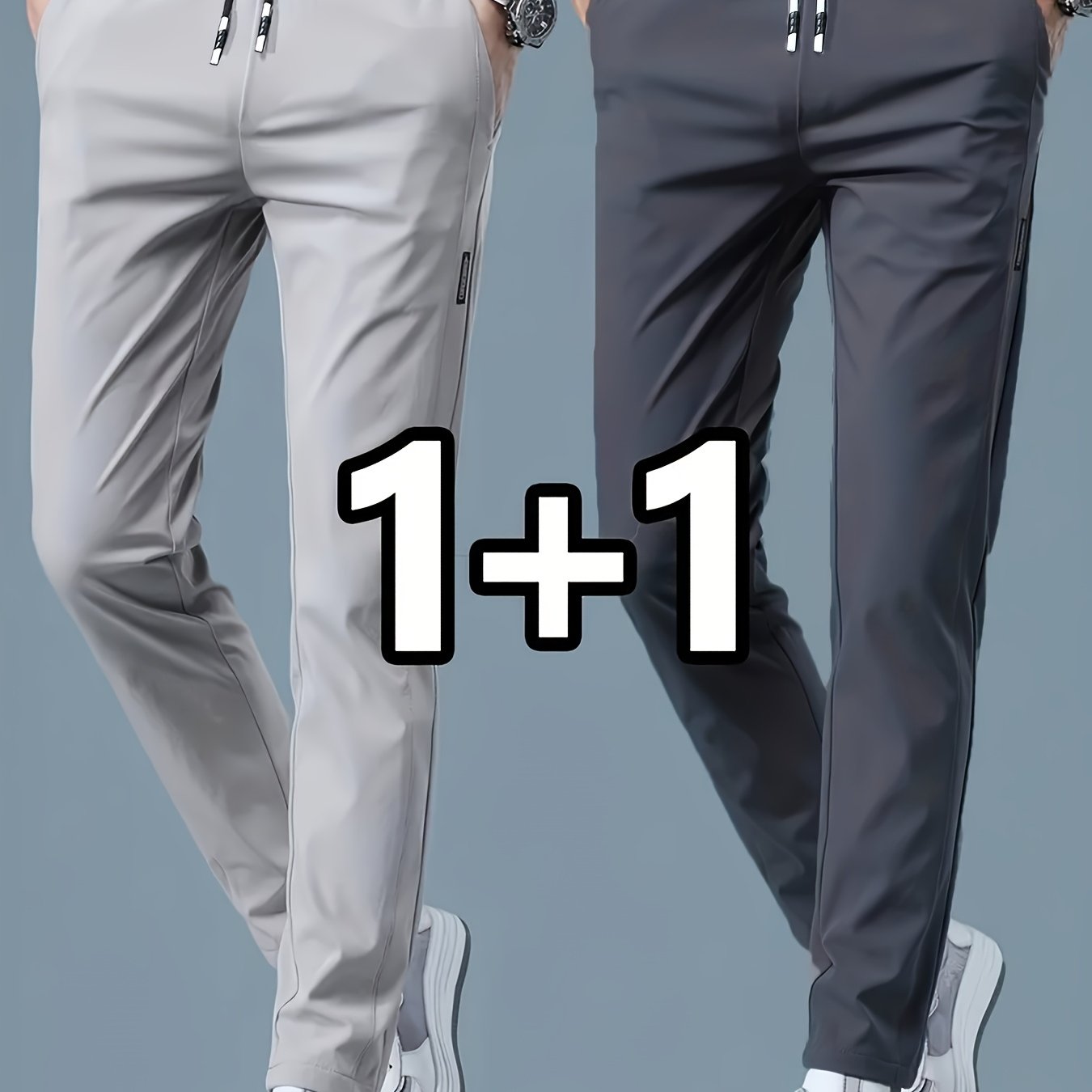 TEMU 2pcs Men's Lightweight Straight-leg Casual Pants With Elastic Waist & Adjustable Cord - Breathable Straight-look Trousers Suitable For, Office,