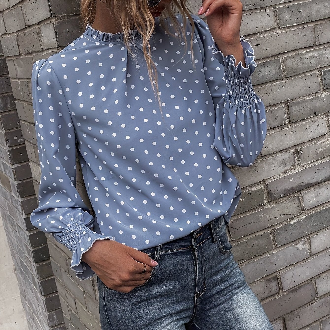 Polka Dot Printed Flared Sleeve Shirt