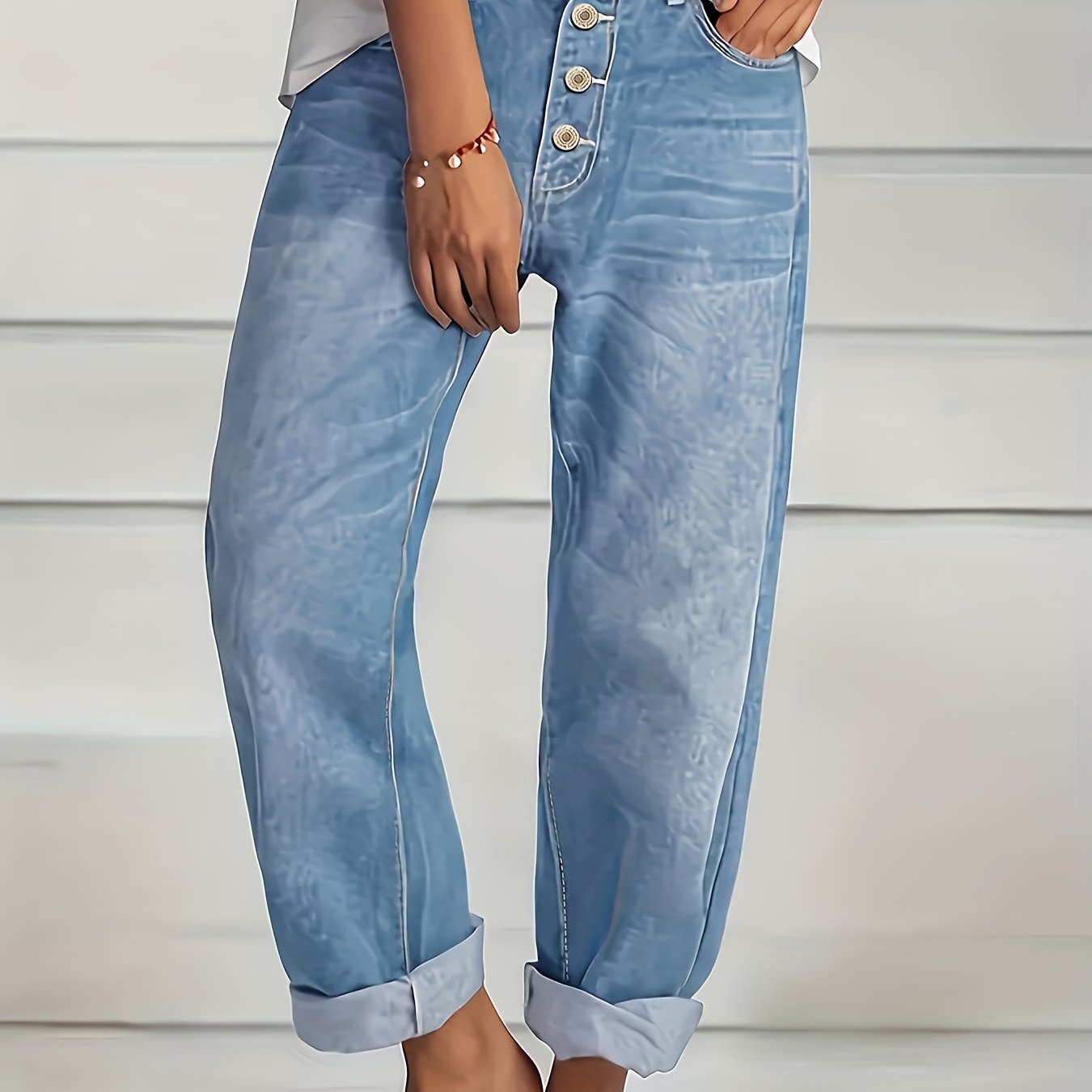 TEMU Women's Plus Size Denim Clothing Multi-breasted Casual Loose Autumn And Winter Straight Pants