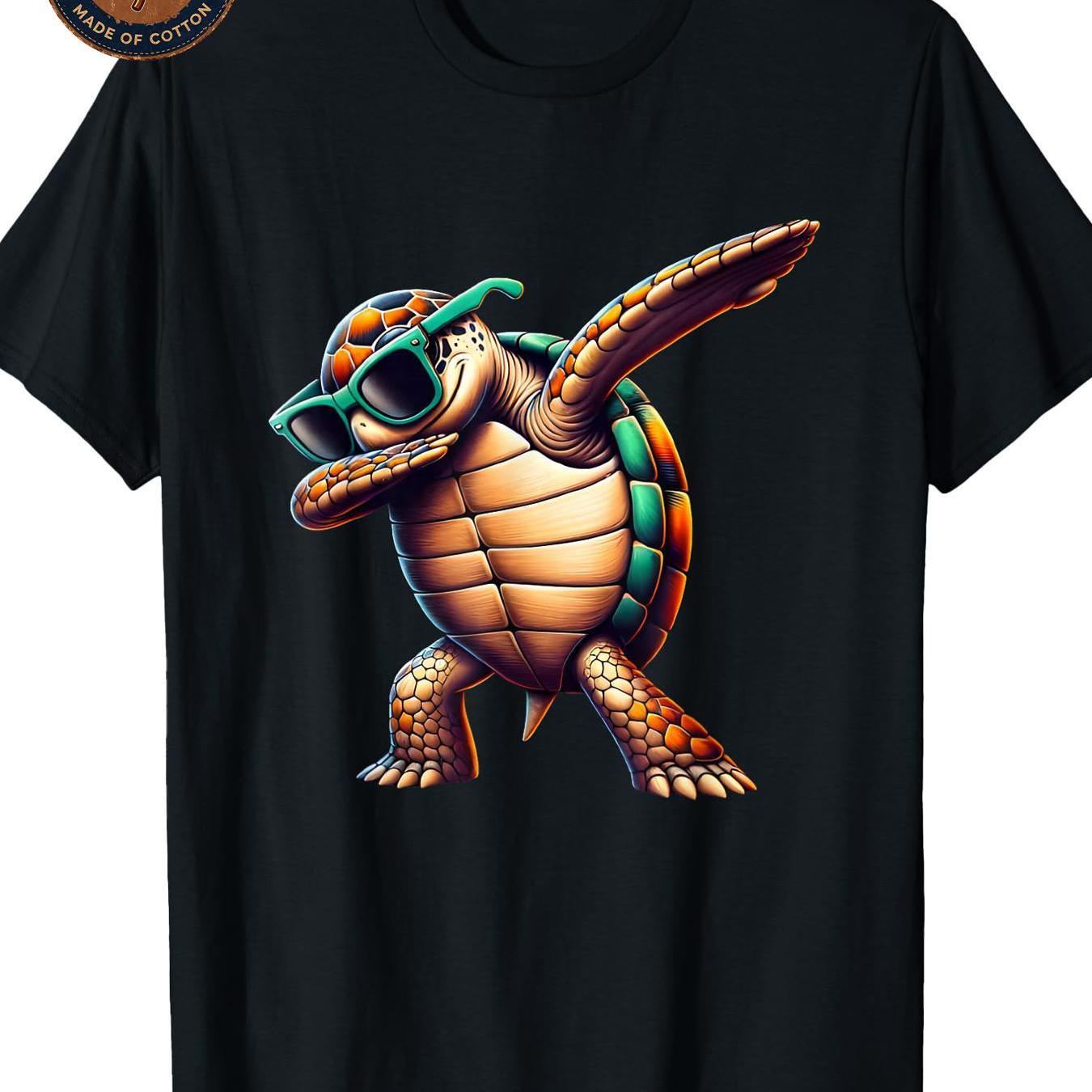 Image of Men's T-shirt Turtle Dabbing Dancing Graphic Print T Shirt Unisex Casual Breathable Soft Streetwear Summer Everyday Wear Outdoor Family Sided Machine Neck Gift Wearing Printed Daily Concert