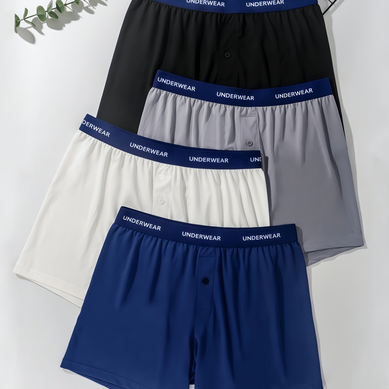 TEMU 4pcs Men's Boxer Briefs Underwear - Cool Breathable Solid Color Shorts With Letter Belt & Button Closure, Loose Fit Suitable For Home, Beach,