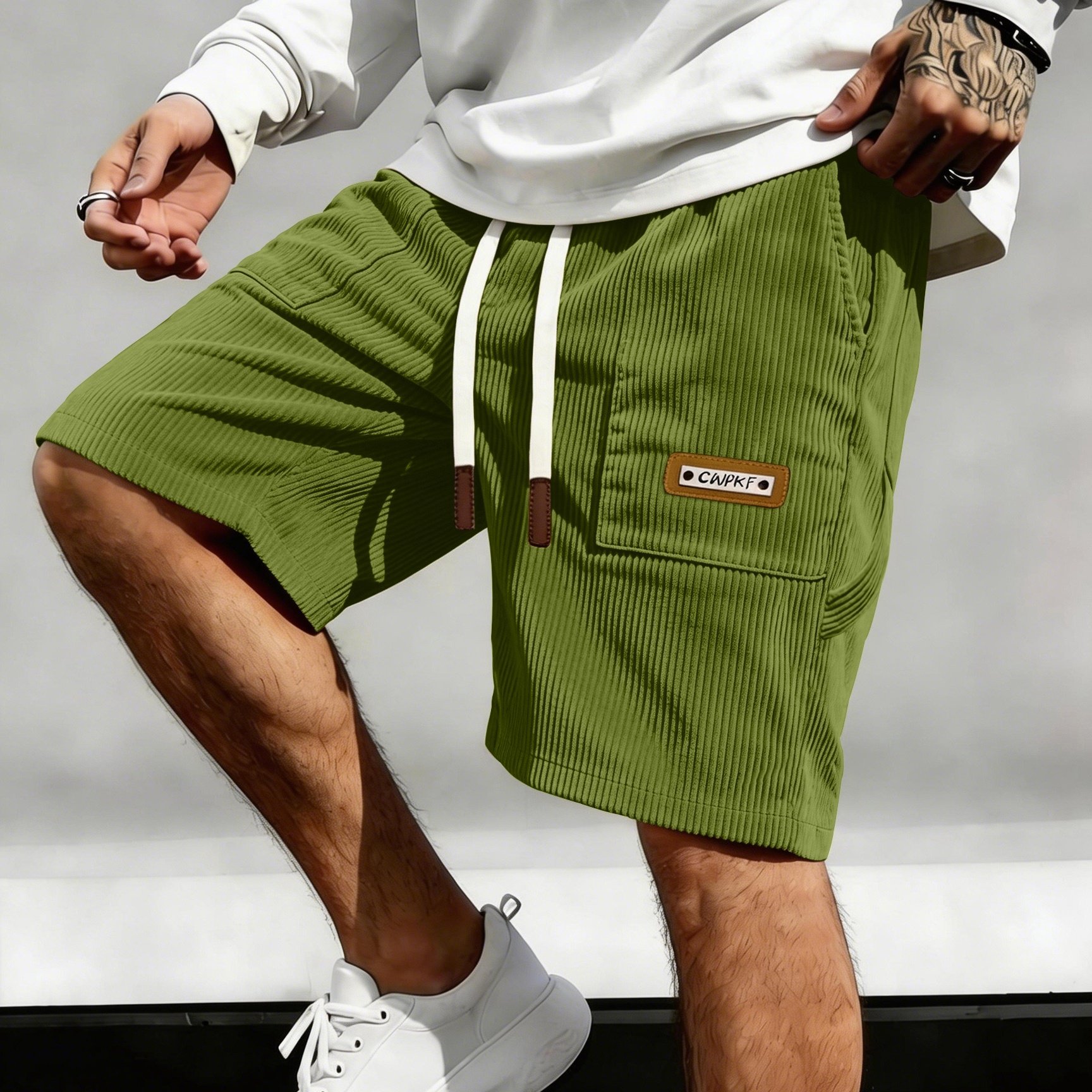 E-shop CWPKF Herren-Cord-Shorts für Freizeitkleidung, Cord-Shorts mit Kordelzugbund & Seitentaschen, Cord-Shorts für Frühling Sommer