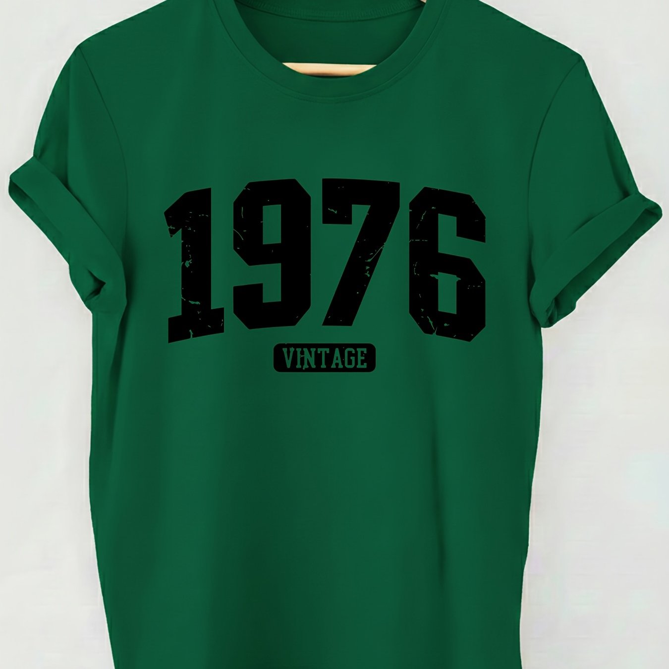 TEMU Women's Vintage 1976 & Vintag Print T-shirt - Retro Round Neck Short Sleeve Blouse-compatible Top, Breathable Machine-washable Fabric Suitable