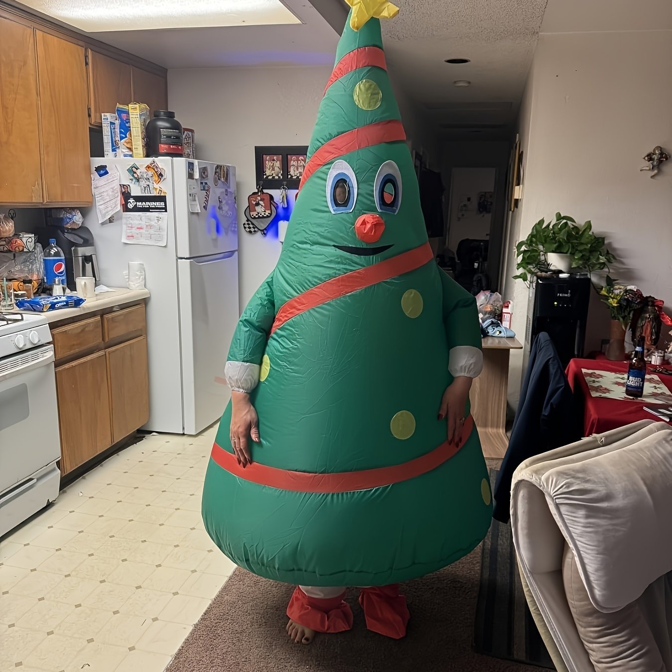 Image of Inflatable Christmas Costume Featuring A Christmas Tree For Adults, Perfect For Christmas And Parties (no Size Measurement Needed For The Inflatable Outfit)