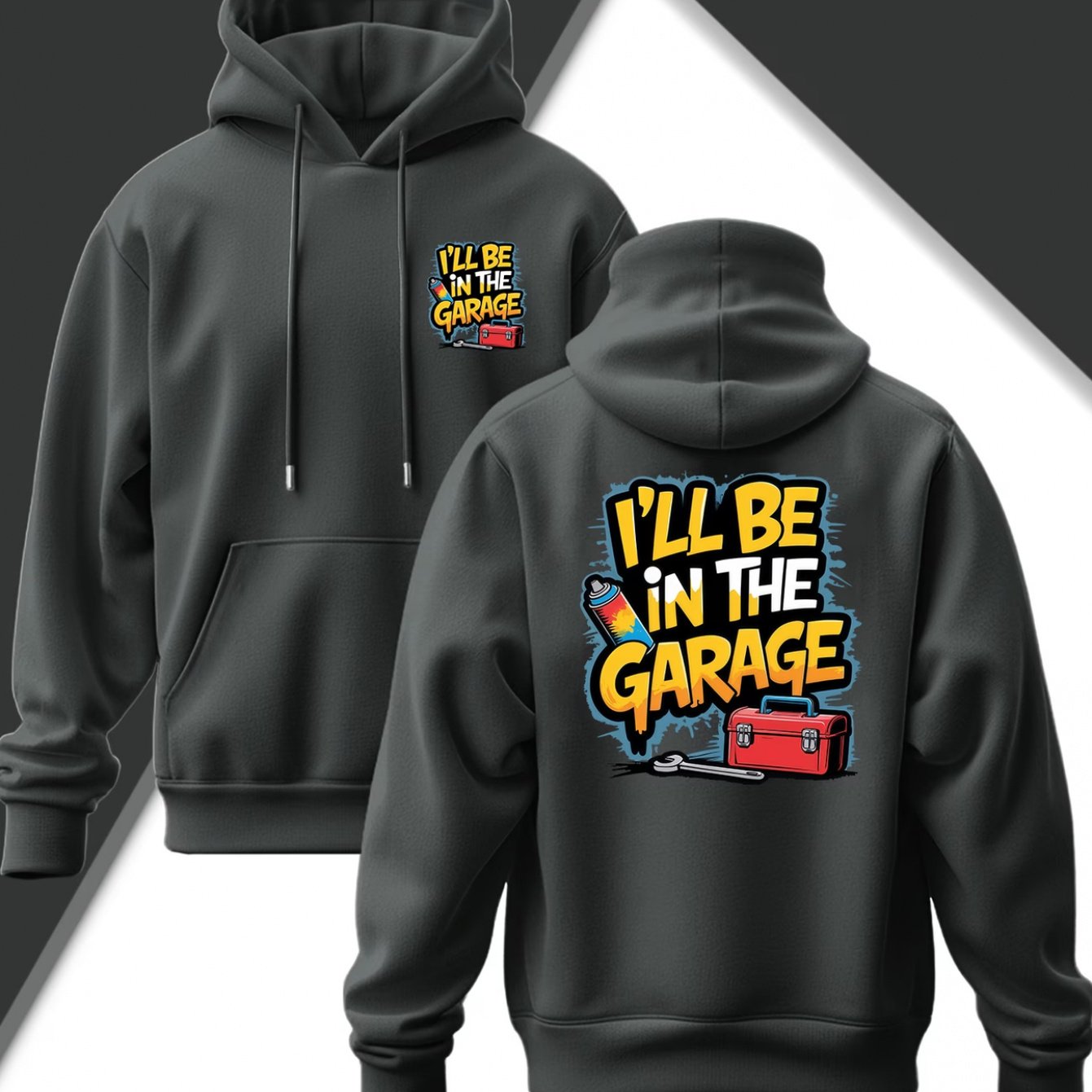 TEMU Men's Hooded Sweatshirt, Casual Daily Drawstring Hooded Sweatshirt Print, , Spray Paint Cans, Wrenches And Toolboxes, Garage Repairs, Front