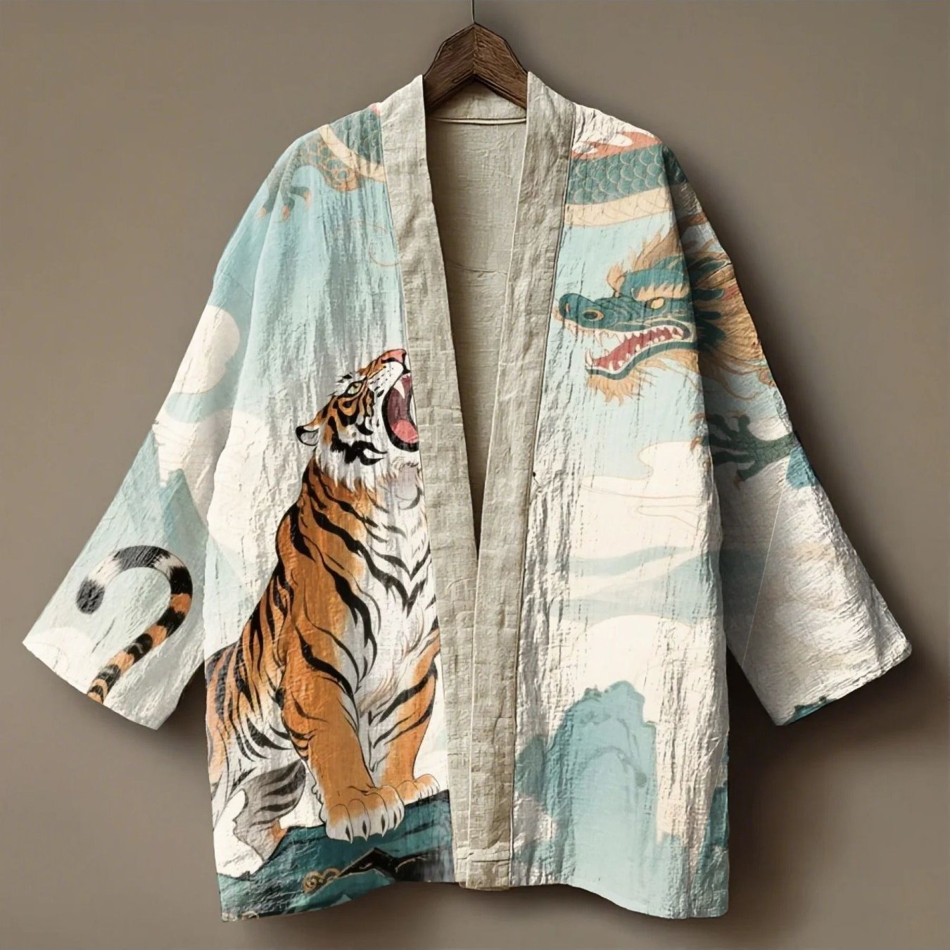 TEMU Plus Size, Japanese Stylerole Playing Cloakdaily Casual Plus Size Quarter Sleeve Kimono, Landscape Famous Painting Printed Pattern Women's Shirt