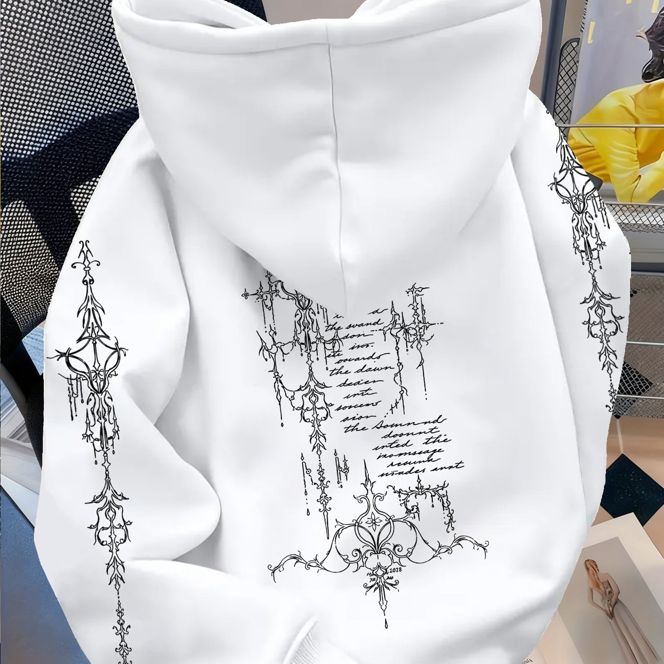 Image of Gothic Y2k Bird God Print Hooded Sweatshirt - Dark Gothic Thorn Hoodie With Bird & Thorn, Loose Fit Streetwear Pullover, Machine Washable Hoodie Suitable For Autumn Winter Casual Wear, Street